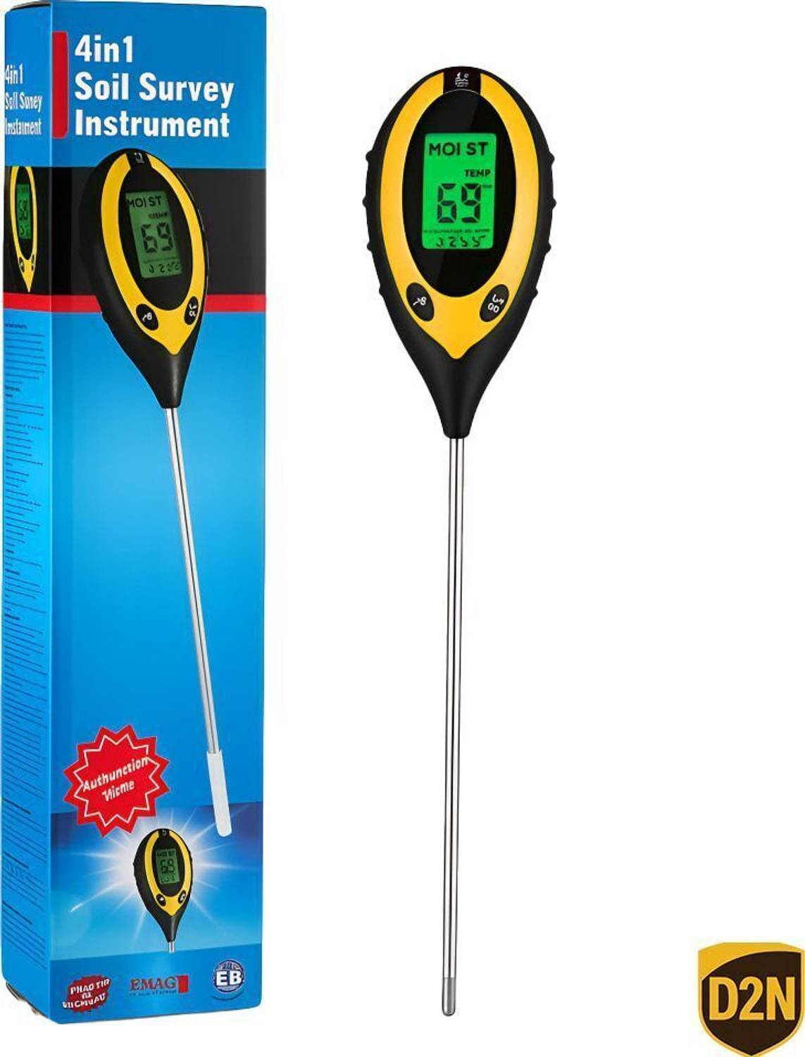 D2N 4 in 1 Digital Soil Meter Moisture, Sunlight & Temperature Tester