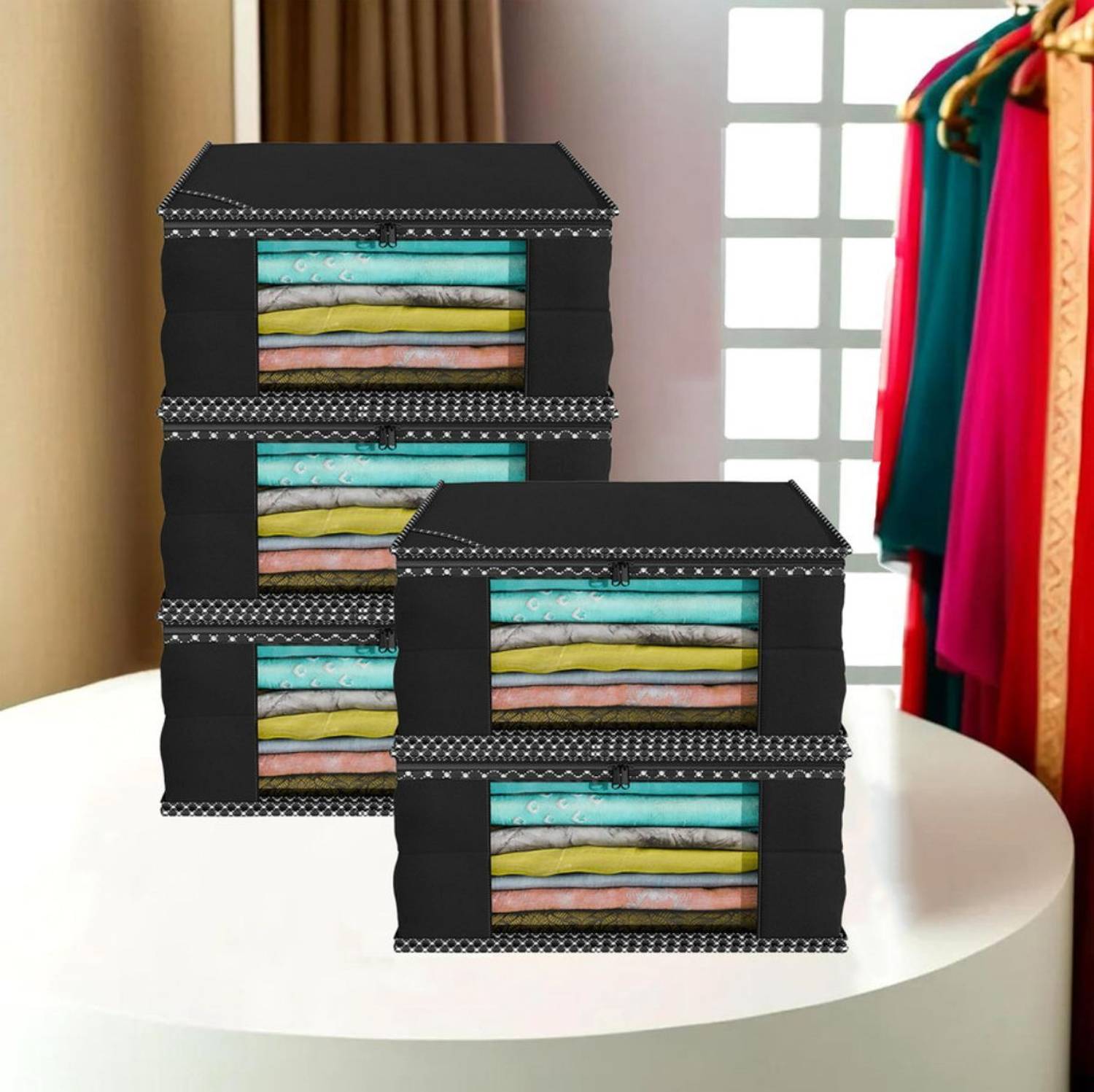AALIYAS Saree Covers ( pack of 5 ) black with 2 zippers Poly-canvas Laundry Bag
