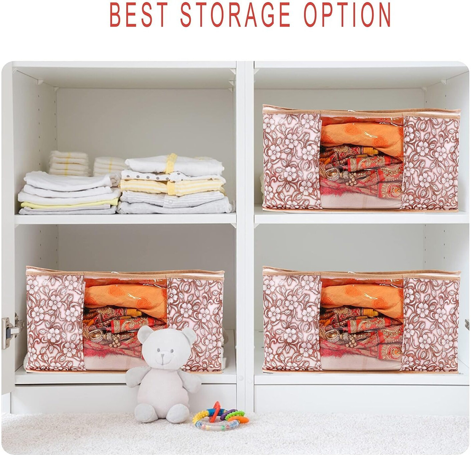 Image of Lonaxa Cloth storage box Pack of 3 Storage organizer Saree cover Storage bag Cloth bag Organizer box Saree Cloth organiser for wardrobe Packing bags Travel organizer Space saver bag