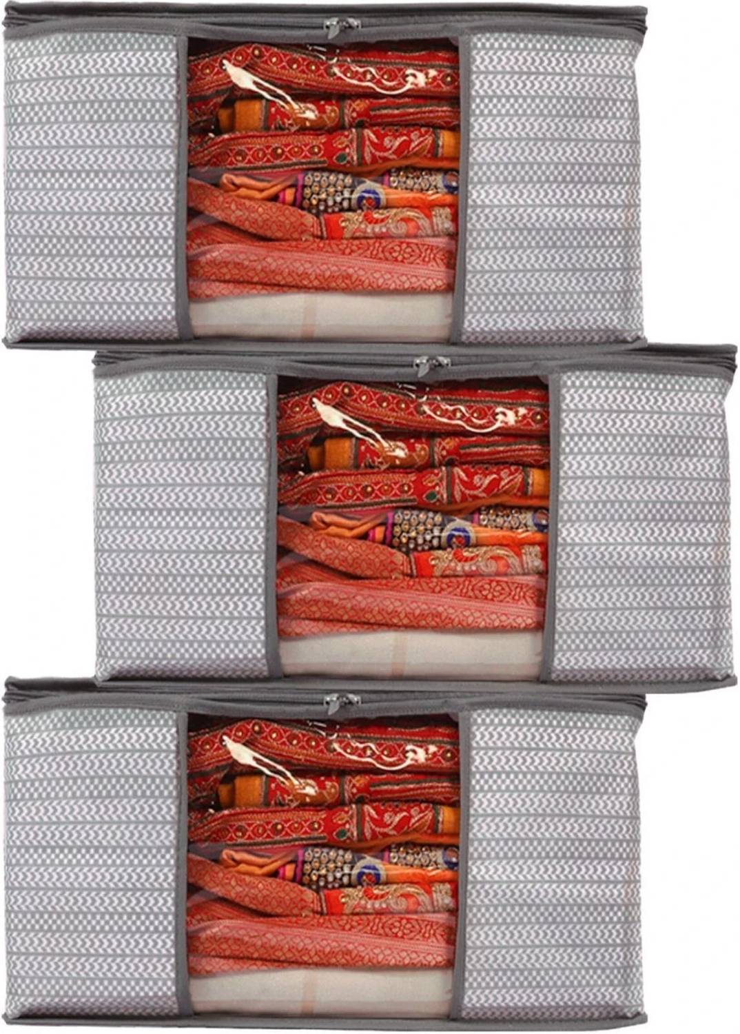Aaliya Saree Covers pack of 3) grey with 2 zippers Poly-canvas Laundry Bag