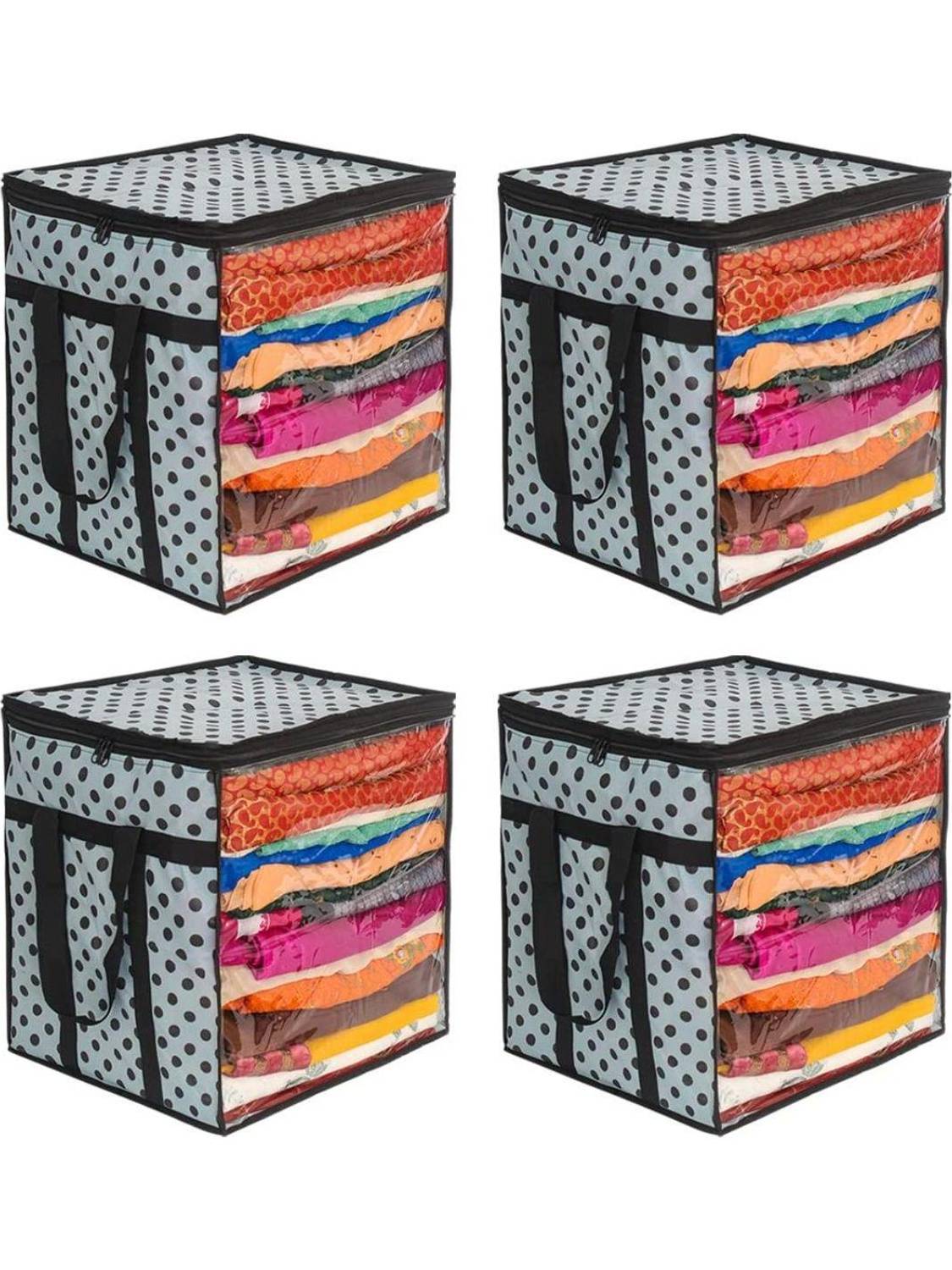Aaliya window double zipper & sturdy handles| foldable cloth storage bag pack of 4 Poly-canvas Laundry Bag
