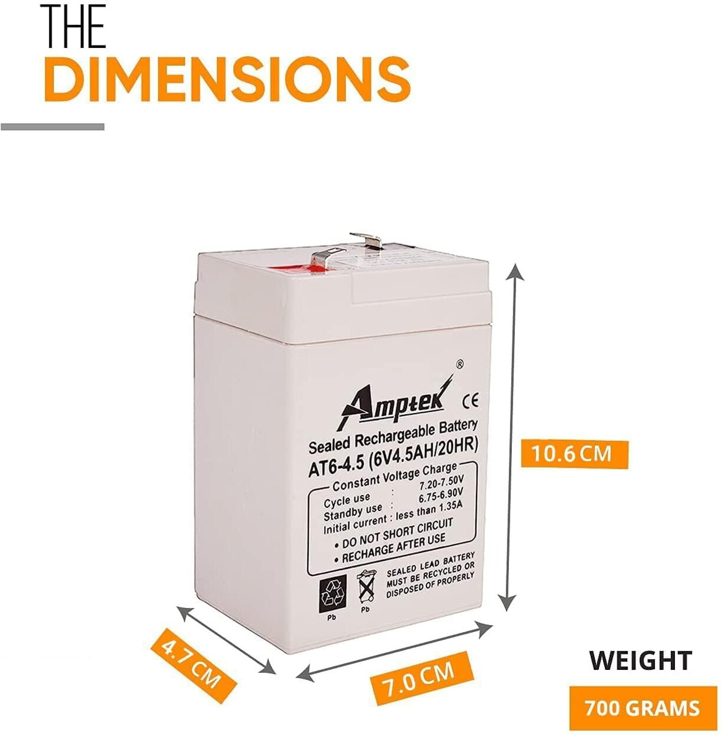 Image of iMeasure Amptek 6V 4.5Ah Sealed Lead Acid Battery - Rechargeable VRLA SMF Battery Flooded Solar Battery