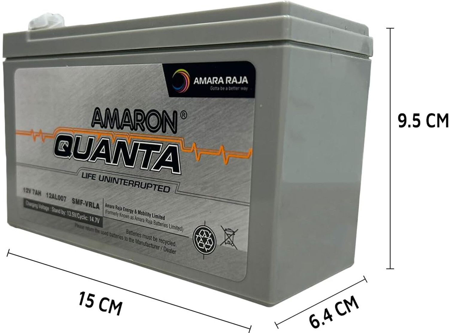 Image of AMARON QUANTA UPS BATTERY (PACK OF 2) 12V 7Ah SMF UPS-Emergency Battery for All Vehicles 7 Ah Battery for All Vehicles