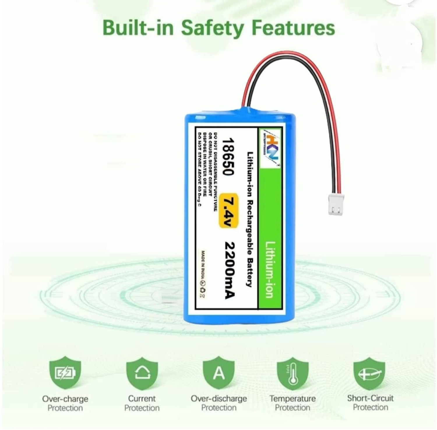 Image of HKN 7.4V 2200mAh Rechargeable Lithium Solar Battery
