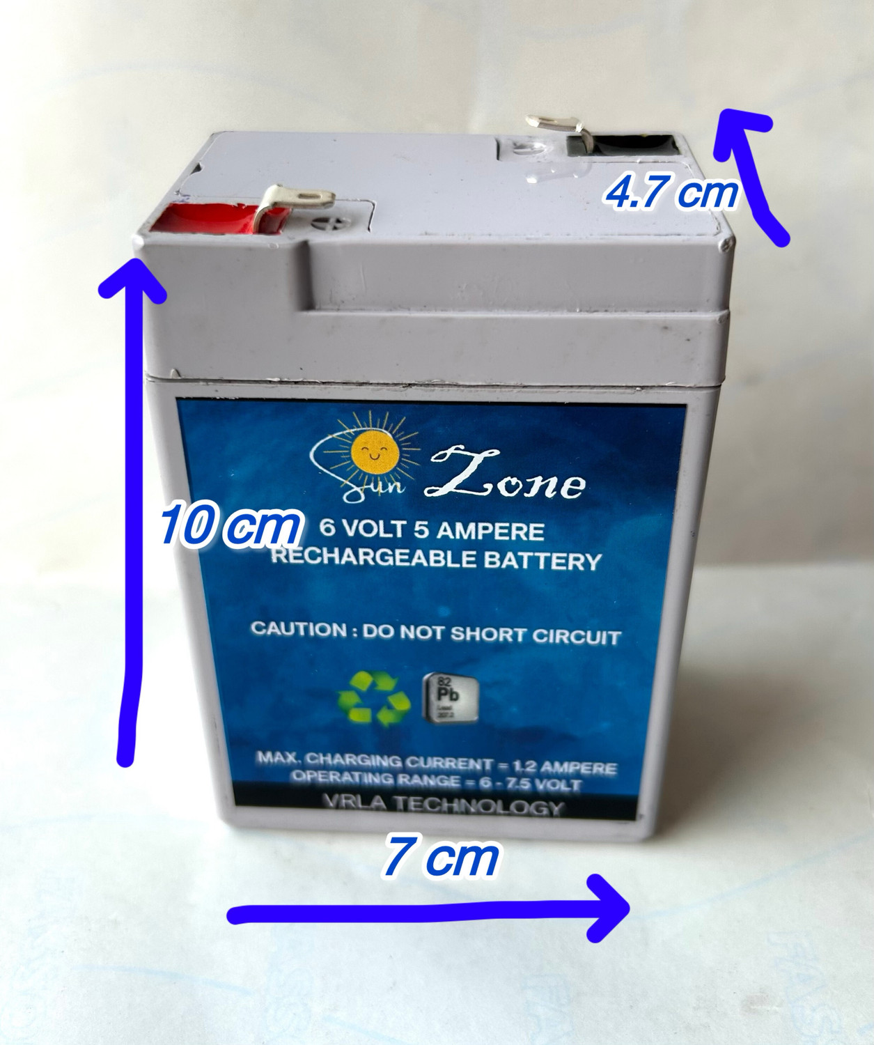 Image of sunzone 6 volt 5 Ampere (6V 5 Ah) AGM Solar Battery