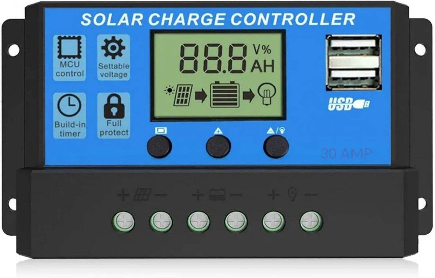 AMITOM 30Amp 12/24V Solar Charge Controller - Image 1