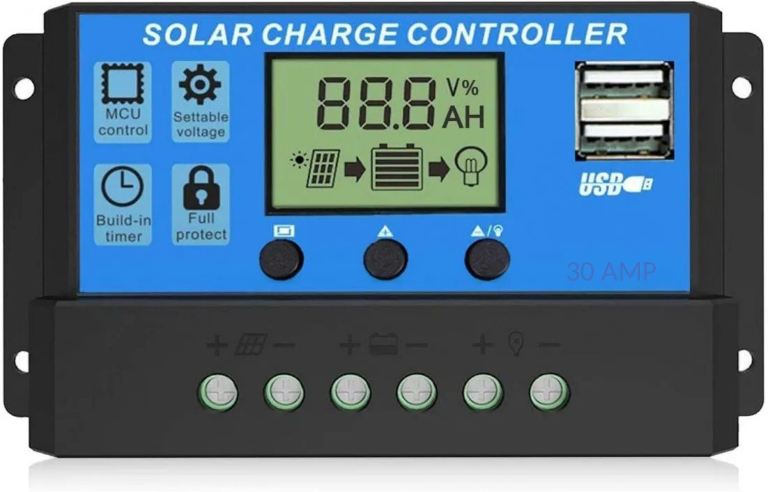 Image of AMITOM 30Amp Solar Charge Controller 12 /24 Volt Solar Panel Charge PWM Solar Charge Controller