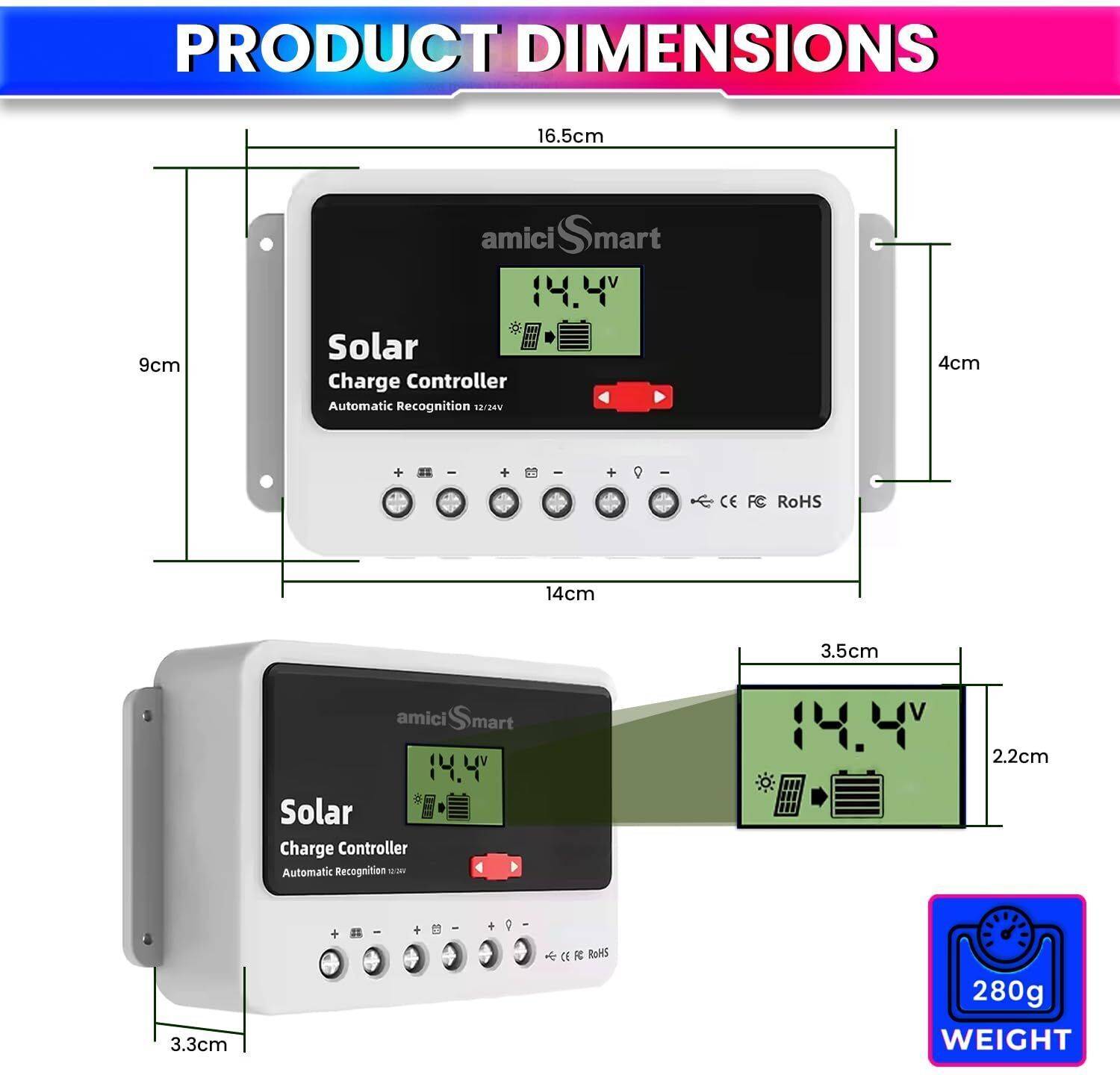 Solar Charge Controller 20A, 12V/24V Intelligent Battery Regulator for Lead Acid PWM Solar Charge Controller - Image 3