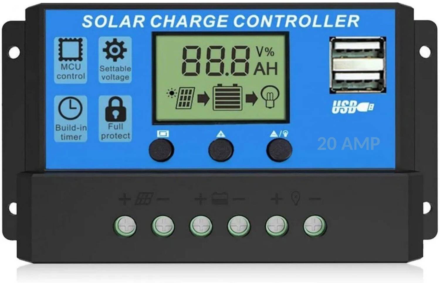 AMITOM 20Amp Solar Charge Controller 12/24 Volt Solar Panel Charge PWM Solar Charge Controller