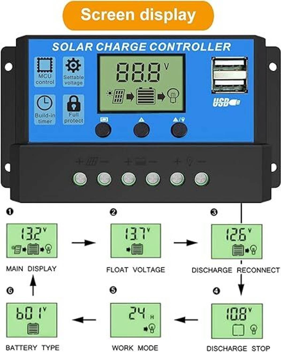 AMITOM 30Amp 12/24V Solar Charge Controller - Image 2