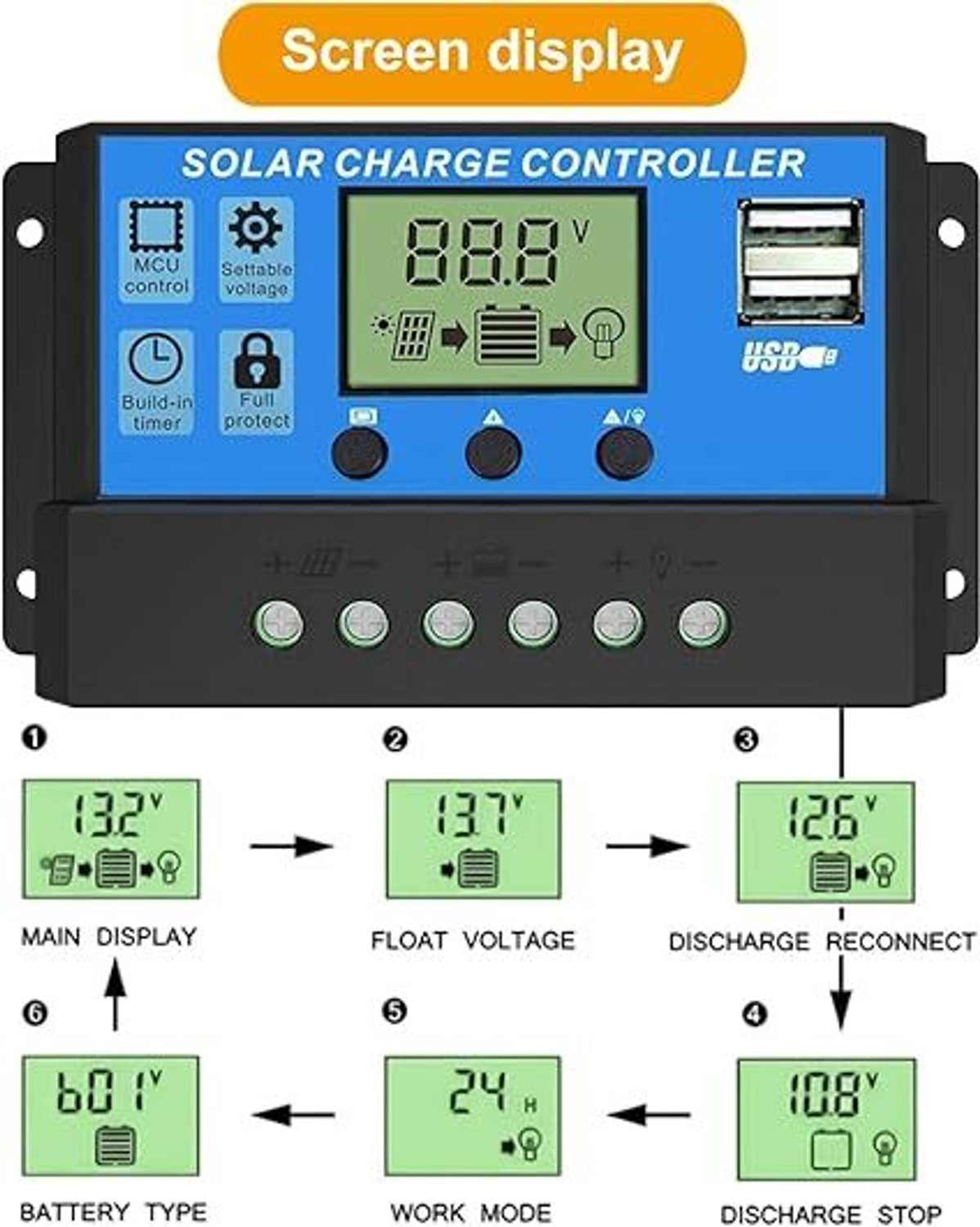 Image of AMITOM 30Amp Solar Charge Controller 12 /24 Volt Solar Panel Charge PWM Solar Charge Controller