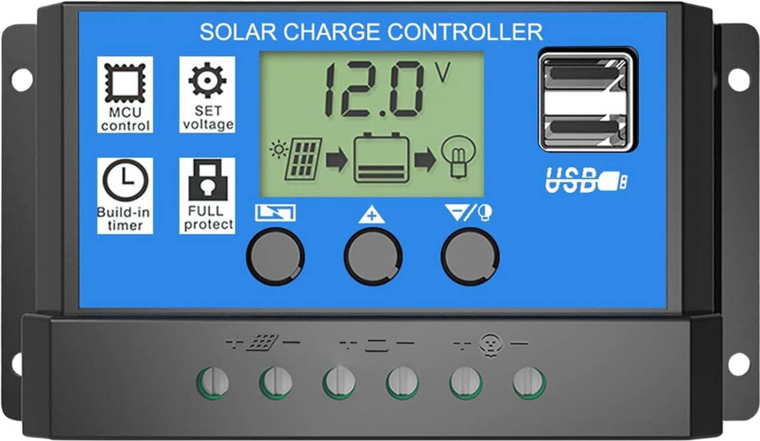 AMITOM 30AMP 12V/24V ABS Solar Panel Charger Controller PWM Solar Charge Controller