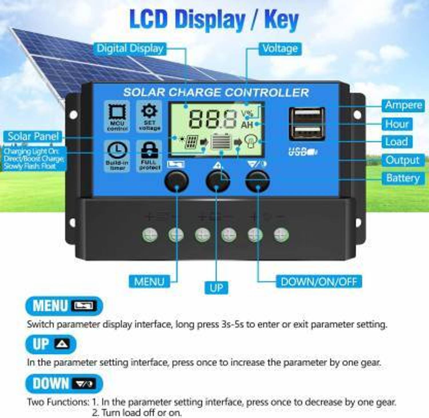 ZORIADA 10A 12V/24V Solar Charge Controller - Image 2