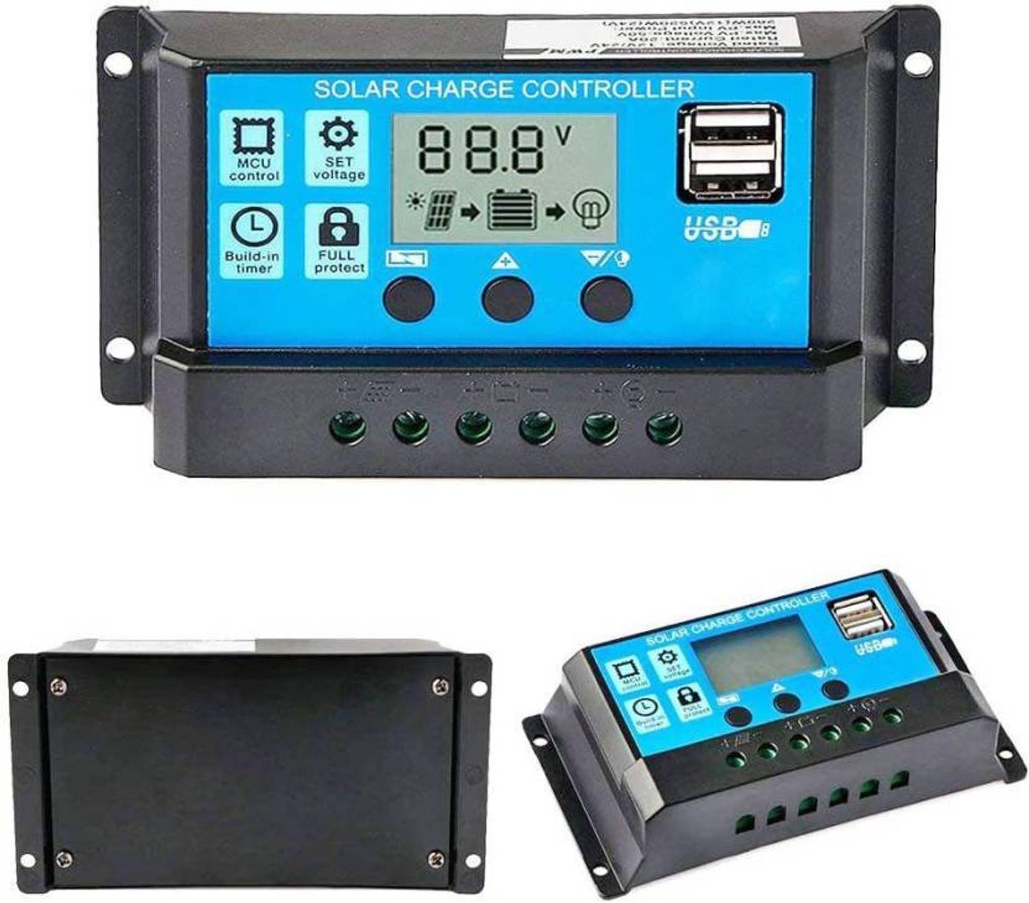 Magpies 10A 12V 24V ABS Solar Panel Charger Controller Battery Dual USB LCD Display PWM Solar Charge Controller