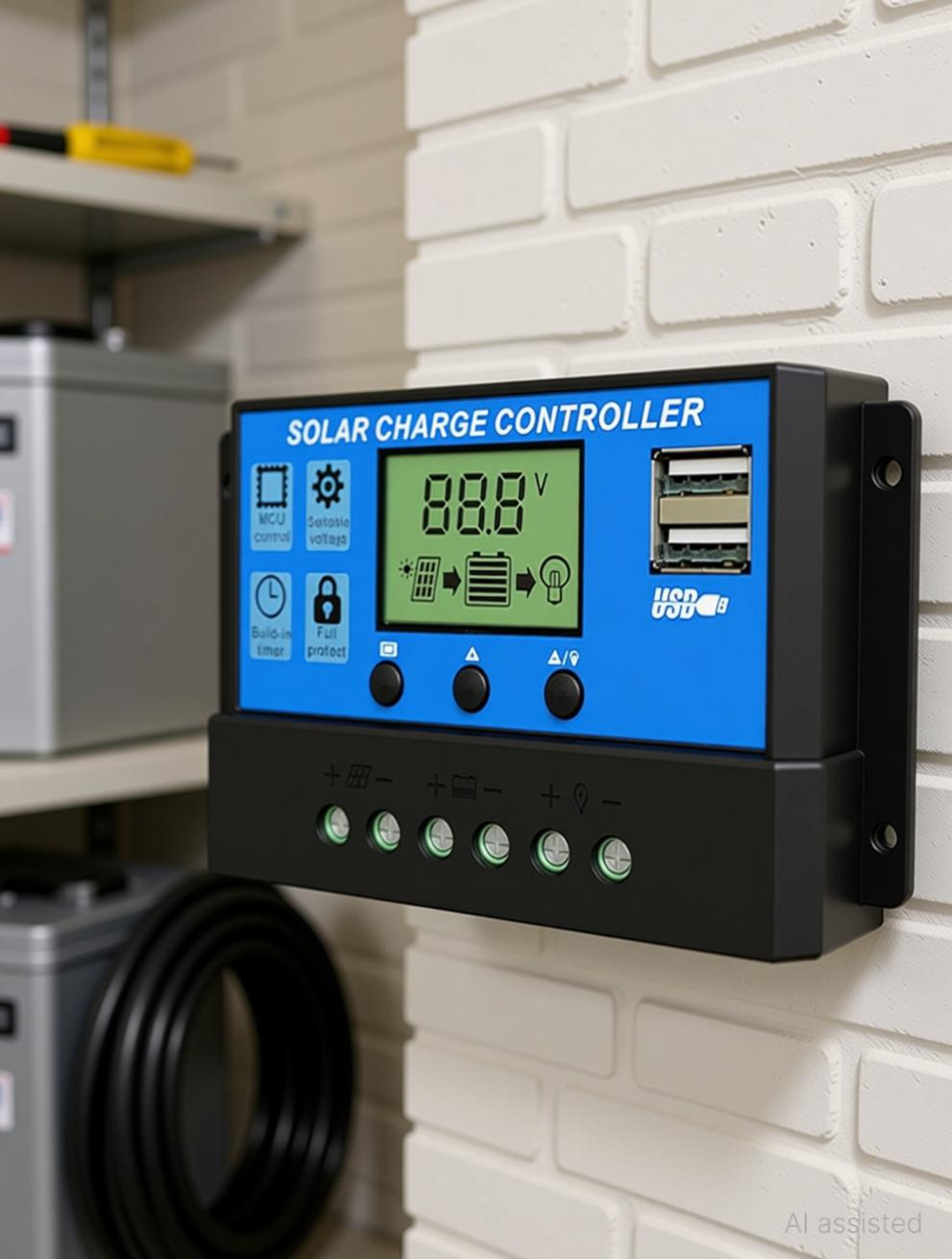 Image of Verilux 20A 12V24V Solar Charge Controller with LCD and USB Ports PWM Solar Charge Controller