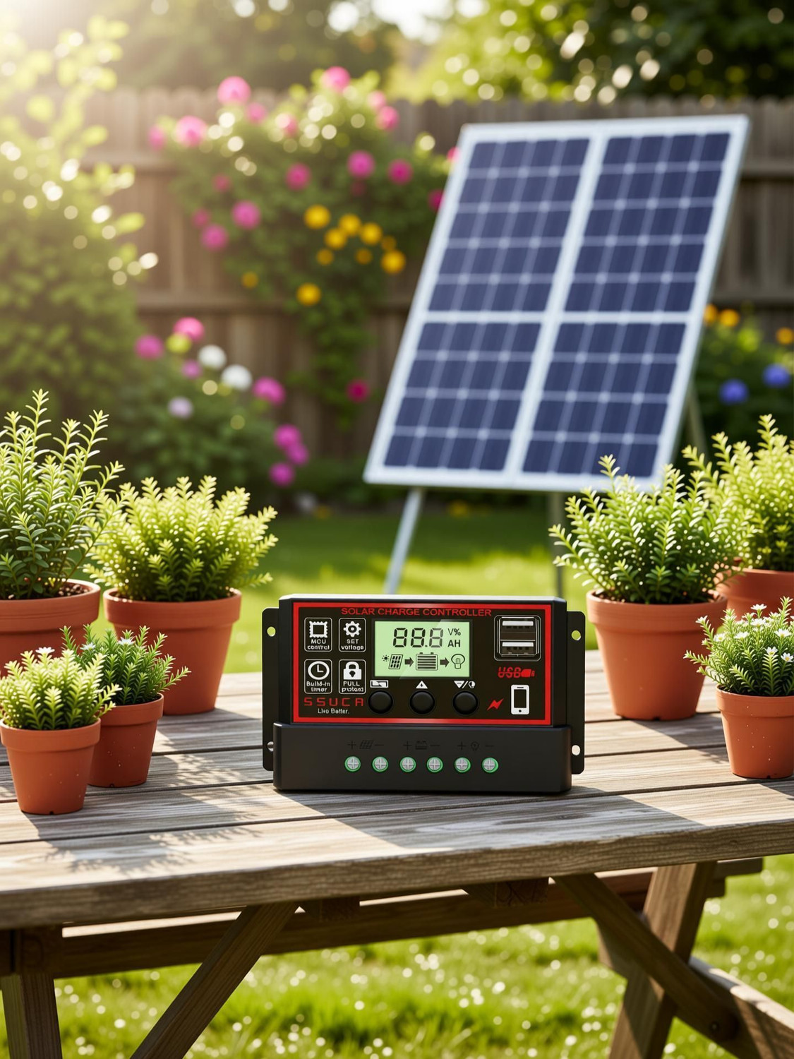 Image of SSUCA 30A 12V /24V PWM Solar Charge Controller with LCD Display & USB Port PWM Solar Charge Controller