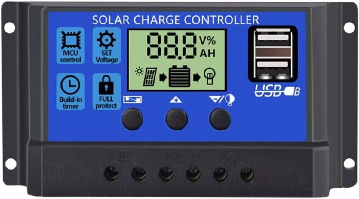 SANCORP 10A 12V/24V Solar Panel Charger Controller Regulator Dual USB With LCD Display PWM Solar Charge Controller
