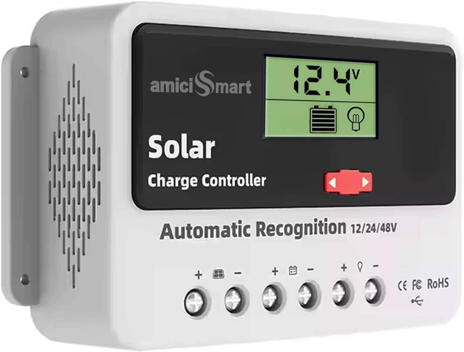 amiciSmart Solar Charge Controller 60A, Intelligent Battery Regulator for Solar Panel PWM Solar Charge Controller
