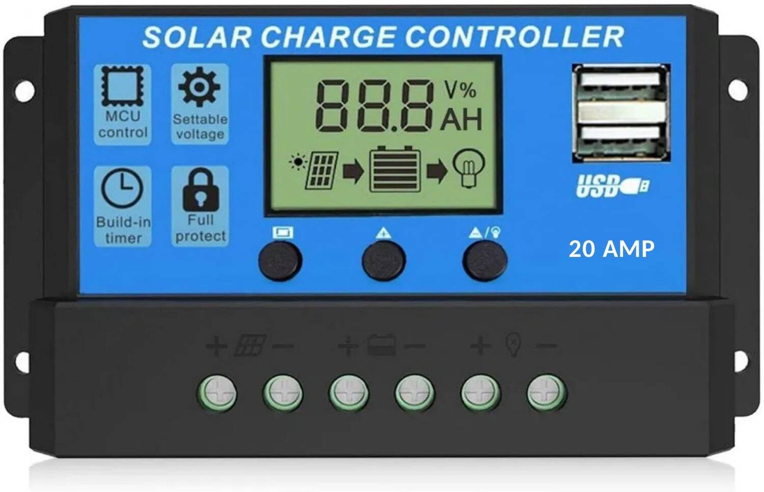 AMITOM 20AMP 12V/24V ABS Solar Panel Charger Controller PWM Solar Charge Controller