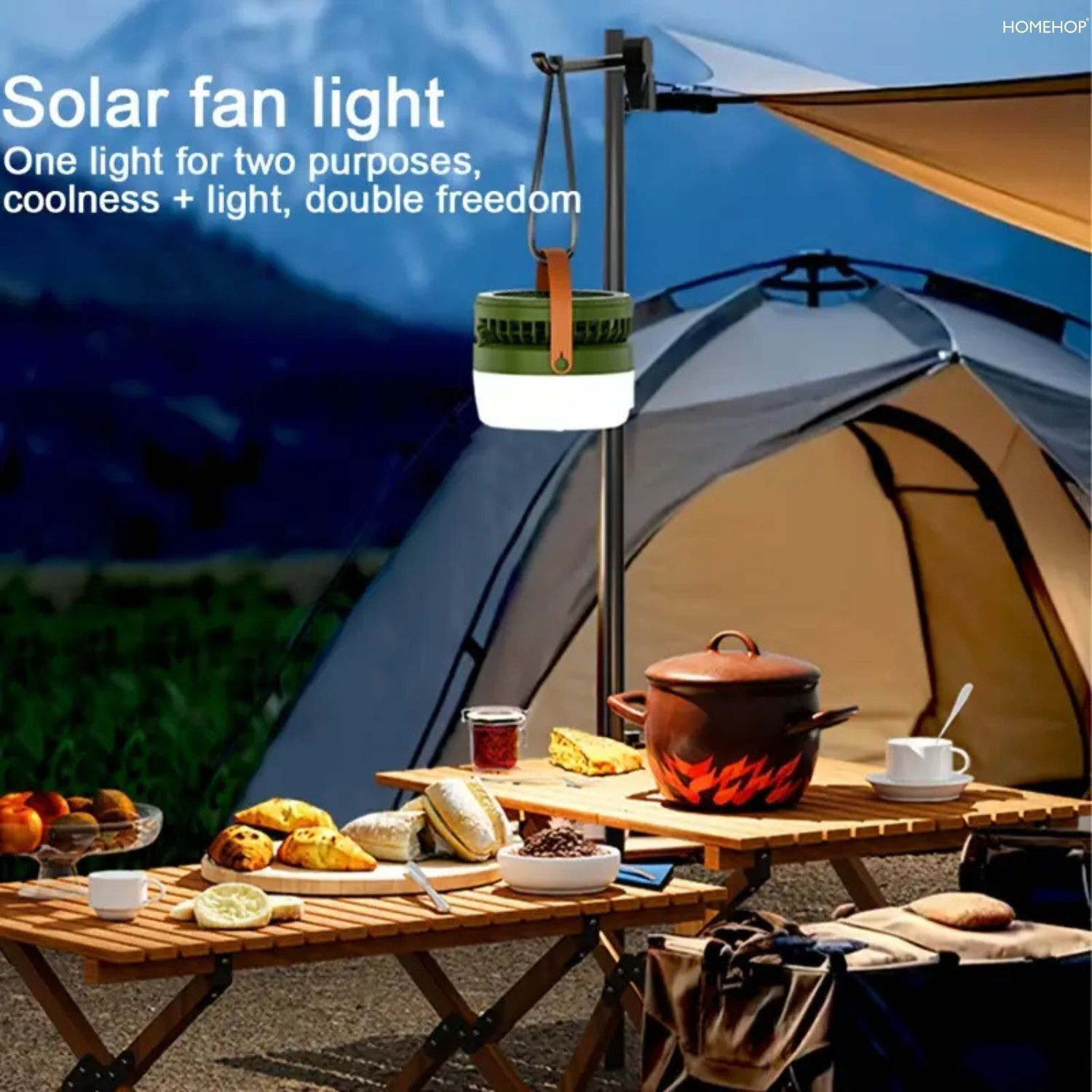 Image of Homehop Solar Portable Fan with Light Rechargeable LED Emergency Camping Lamp for Home Solar Light Set