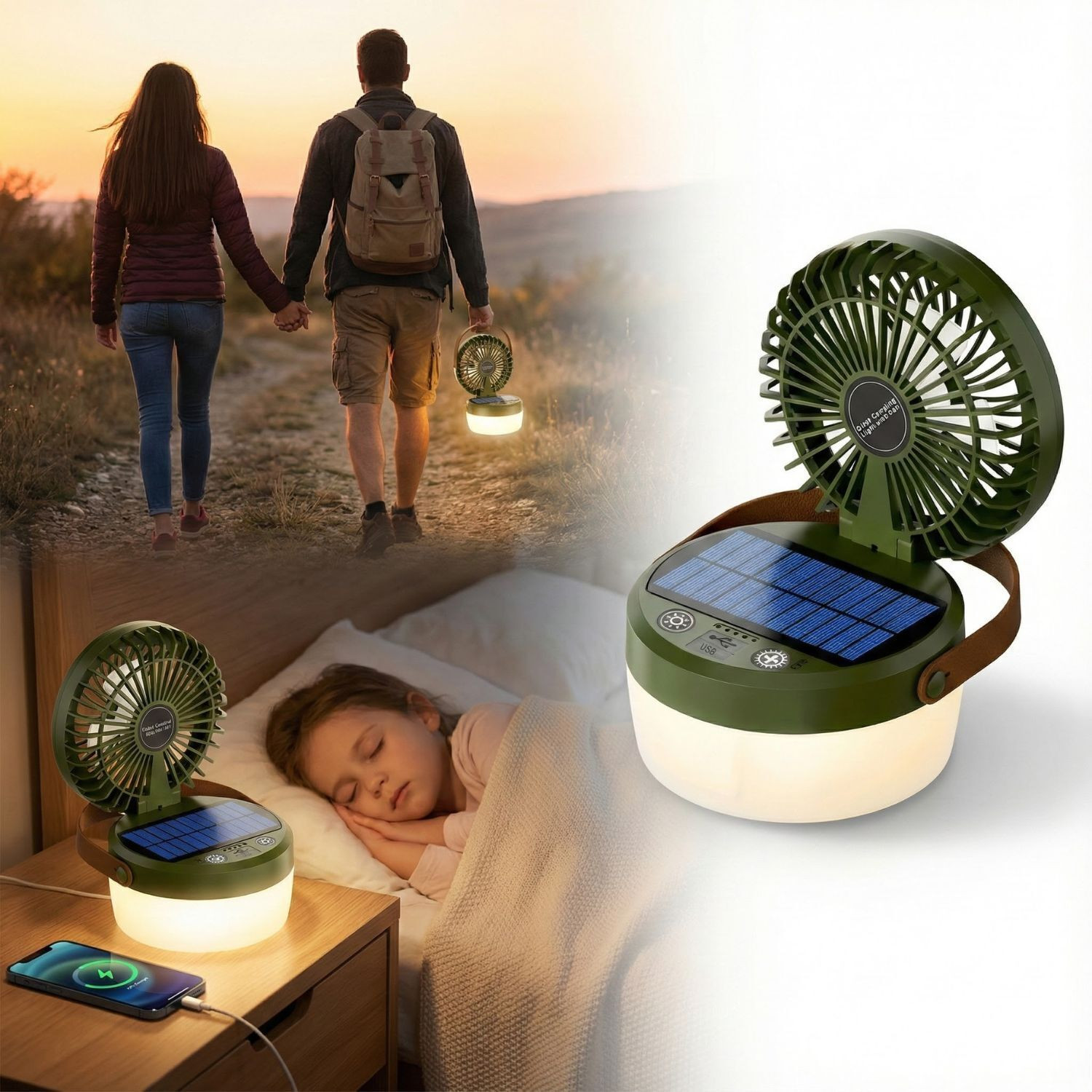 Image of Homehop Solar Portable Fan with Light Rechargeable LED Emergency Camping Lamp for Home Solar Light Set