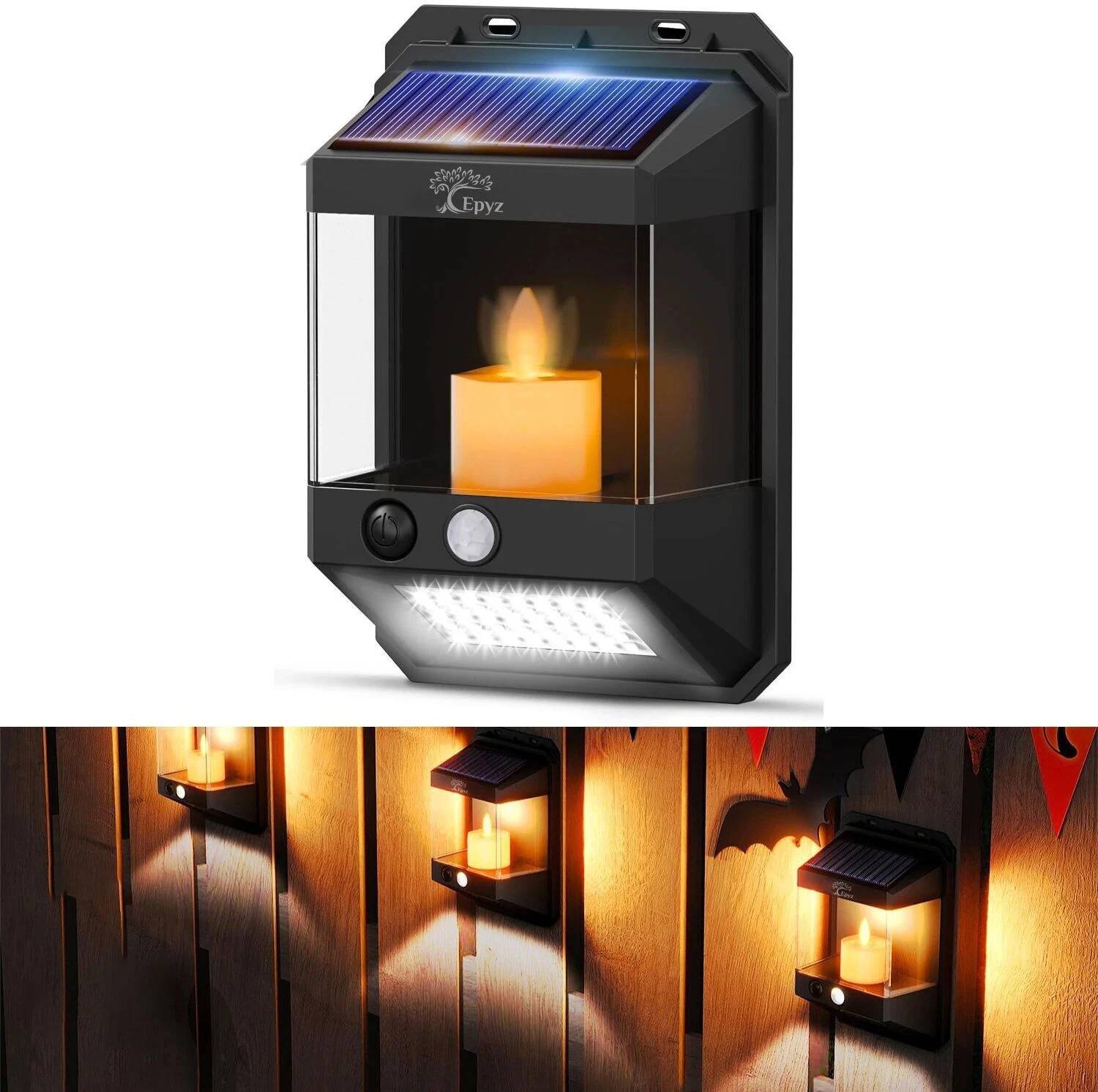 Epyz 40LED Solar Light Outdoor LED Wall Motion Sensor Lamp With Flickering Solar Light Set