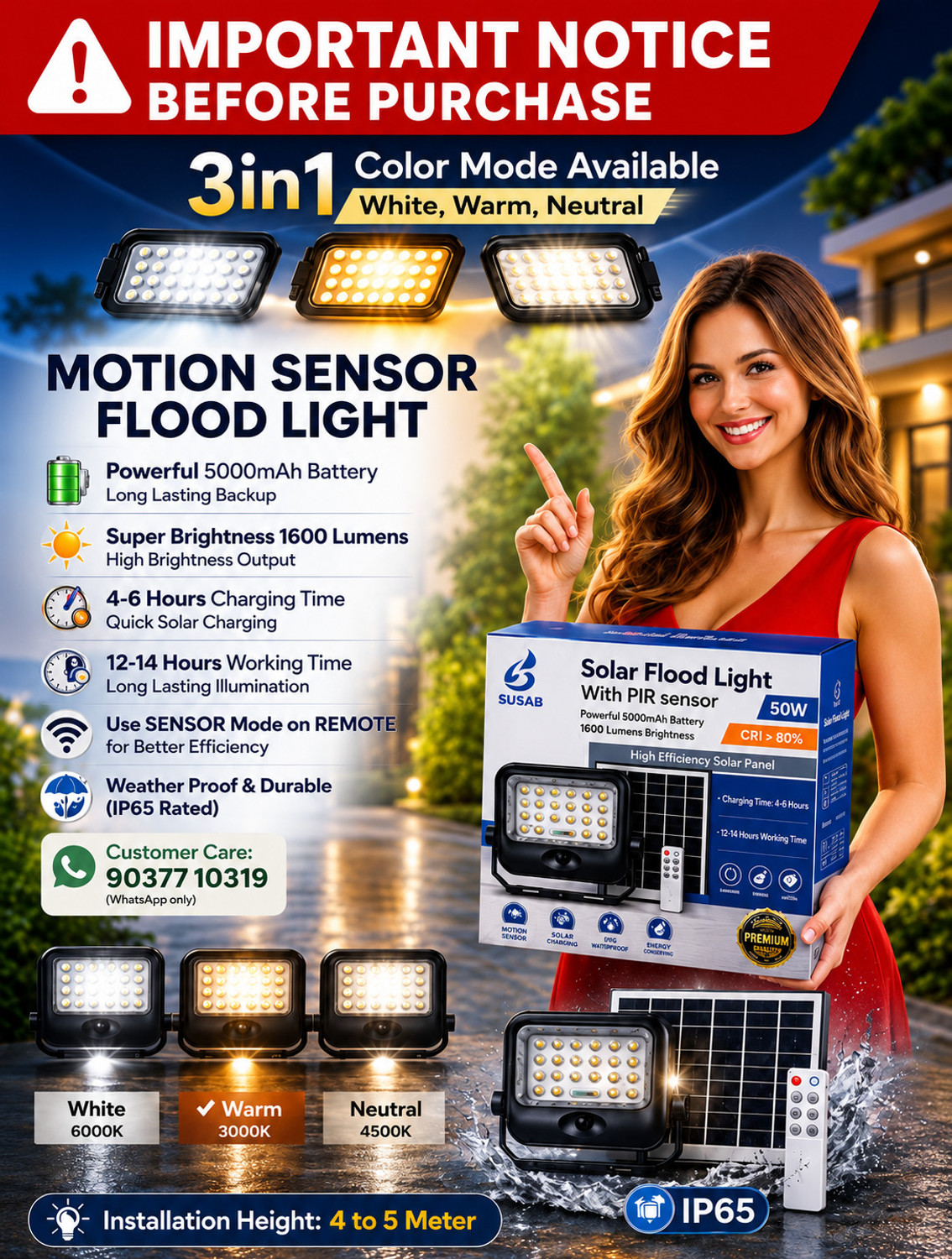 Image of SUSAB SOLAR FLOOD 50W 3IN1 Solar Light Set