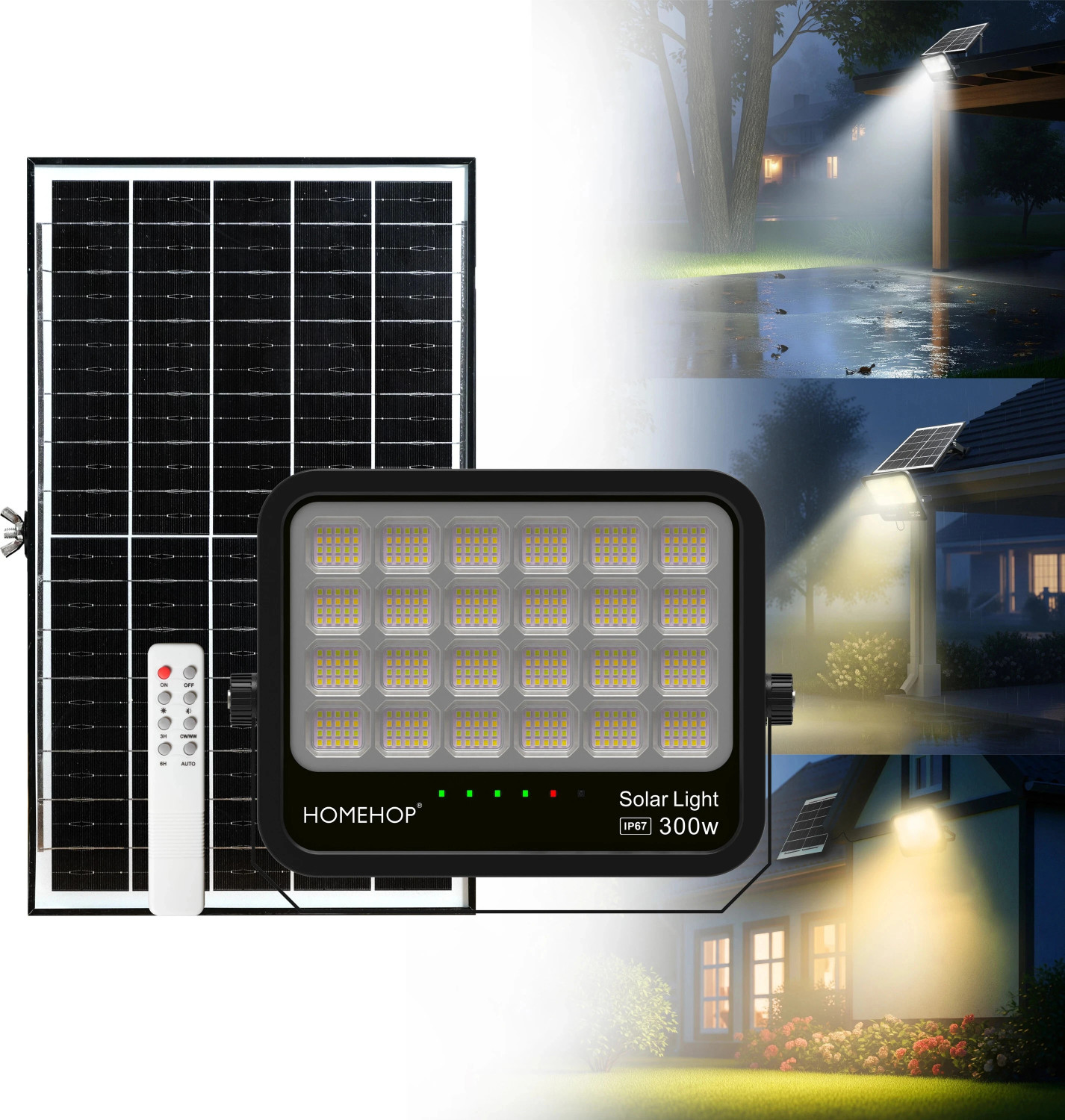 Image of Homehop Solar Flood Light Outdoor Waterproof Automatic Focus Lamp For Home 3 Colour Solar Light Set
