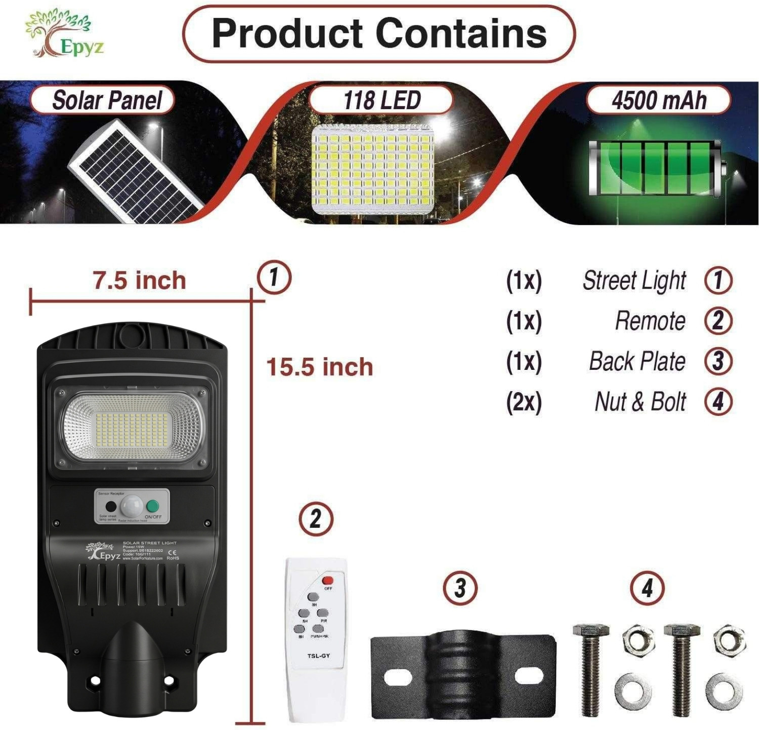 Image of Epyz 30W Solar Street Lights Outdoor Waterproof Motion Sensor Lamp for Home Garden Solar Light Set