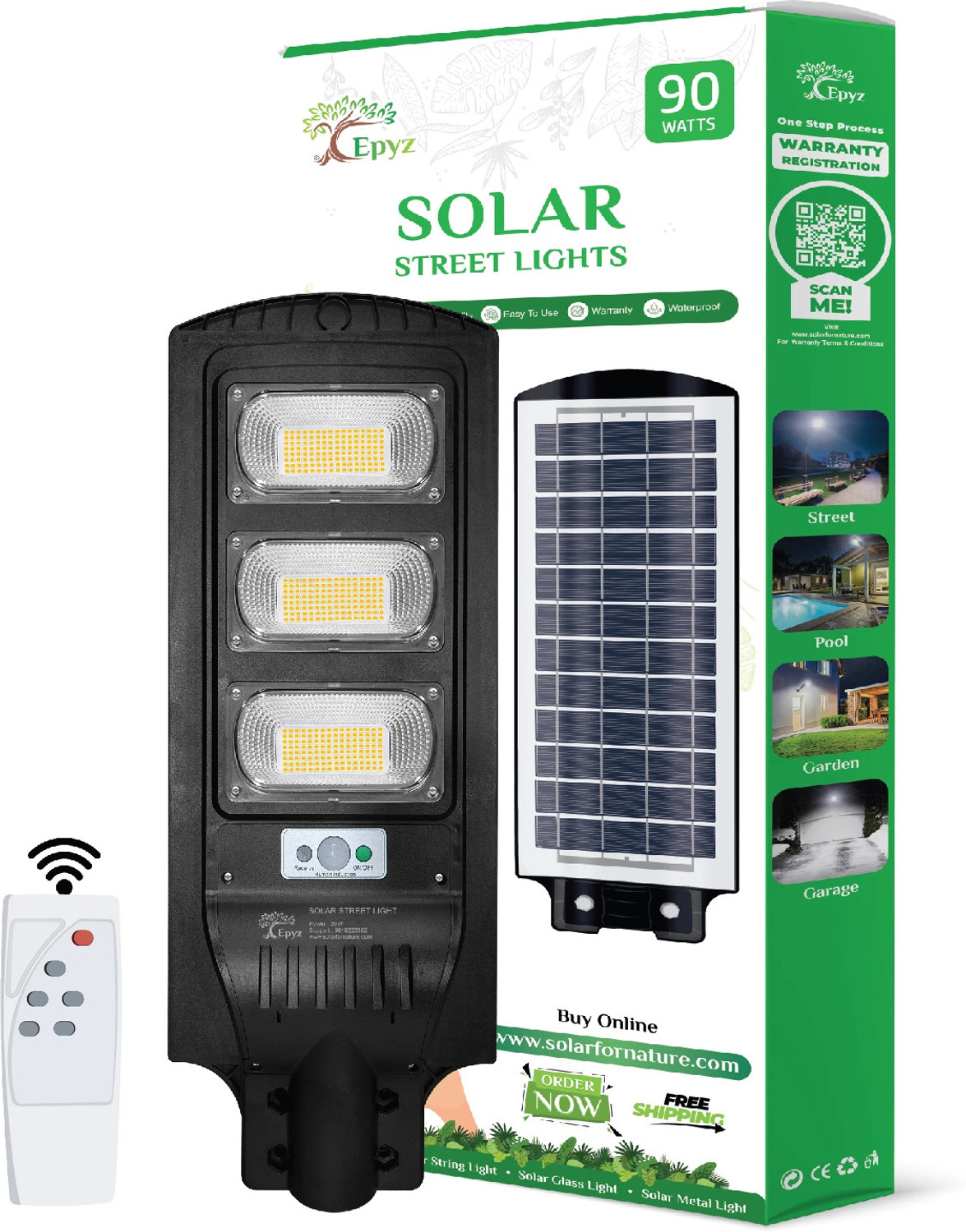 Image of Epyz 90W Solar Street Lights Outdoor Waterproof Motion Sensor Lamp for Home Garden Solar Light Set