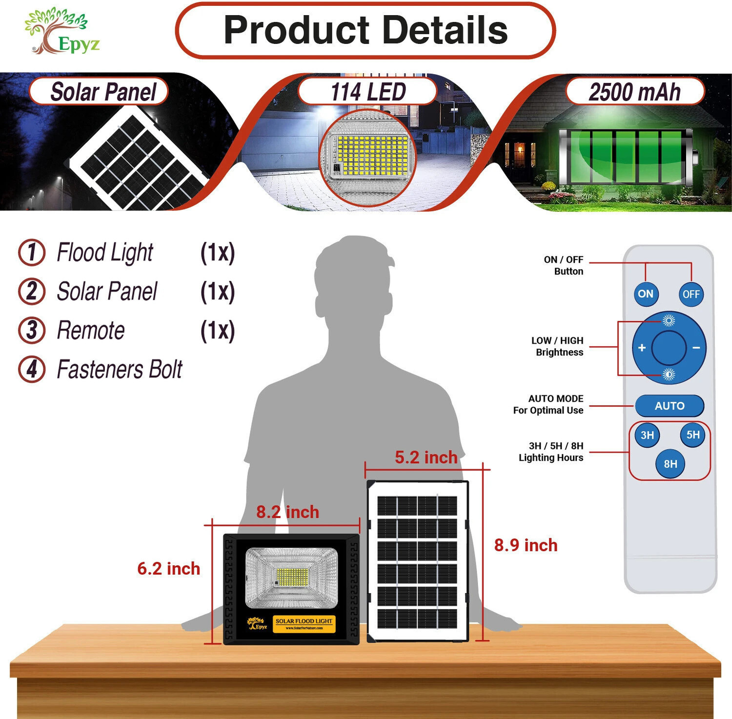 Image of Epyz 30W Solar Flood Light Outdoor Led Waterproof Lamp [ Cold White Light ,114LED ] Solar Light Set