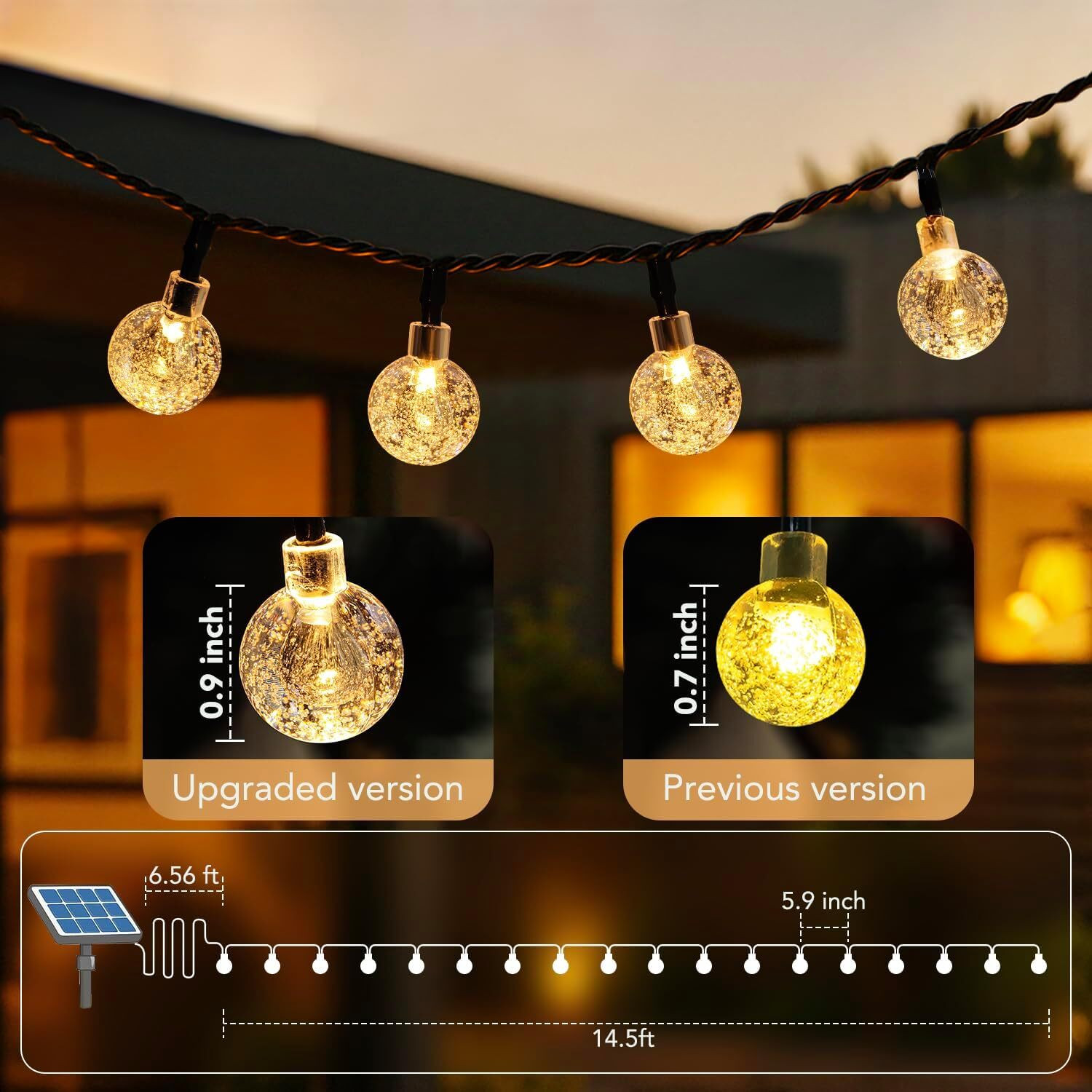 Image of Lesige Solar String Lights Outdoor Waterproof IP65 9.3 Feet Patio Lights with 20 LED Solar Light Set