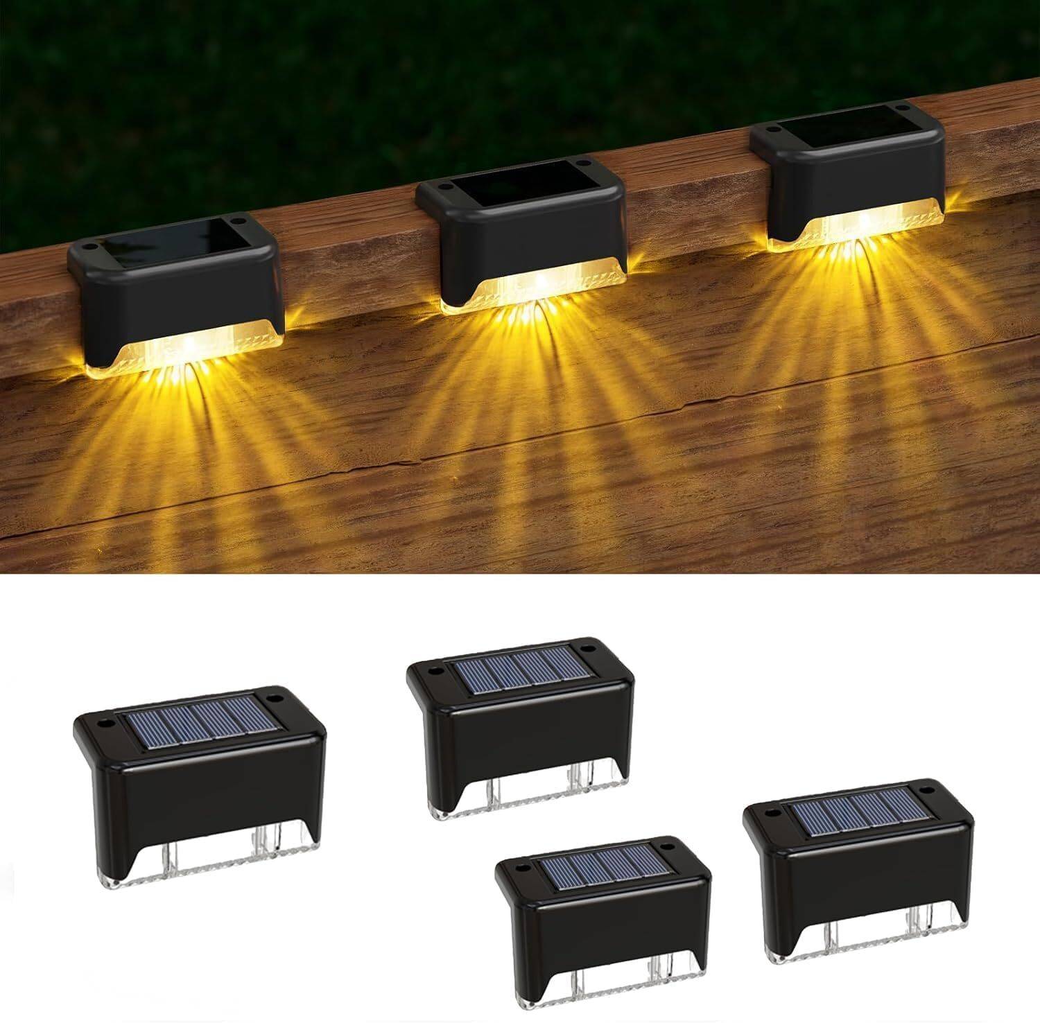 BUYZIE Solar Deck Lights 4 Pcs, Solar Step Lights Outdoor Waterproof-Black Solar Light Set