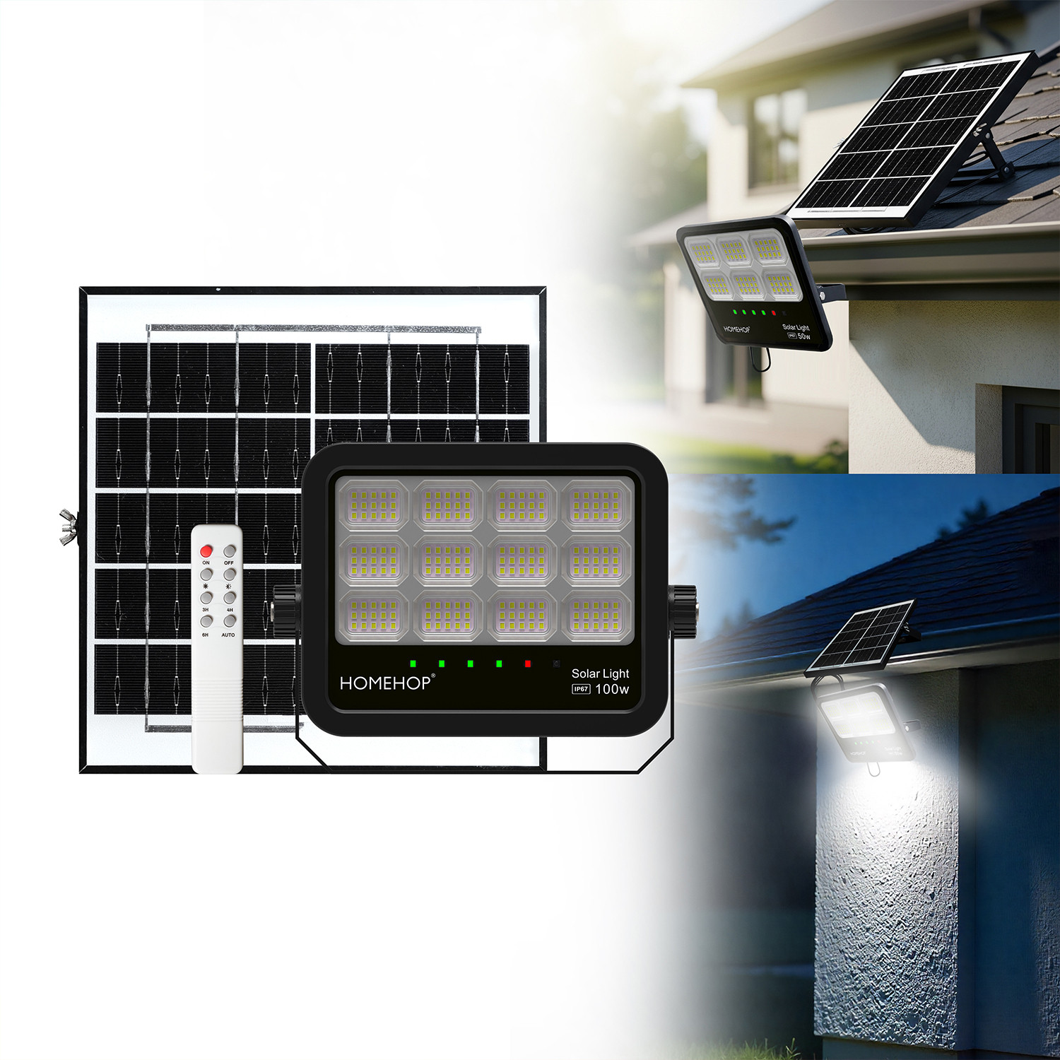 Image of Homehop 100W Solar LED Flood Lights Outdoor Waterproof Wall Lamp for Home Garden Flood Light Outdoor Lamp (Black)