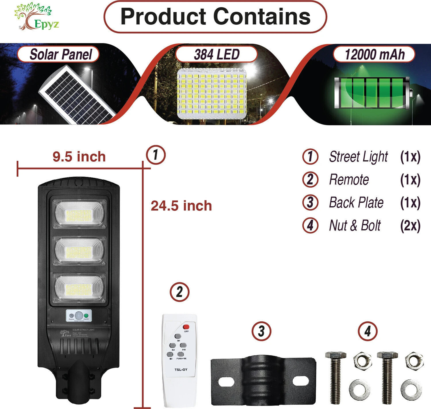 Image of Epyz 90W Solar Street Lights Outdoor Waterproof Motion Sensor Lamp for Home Garden Solar Light Set
