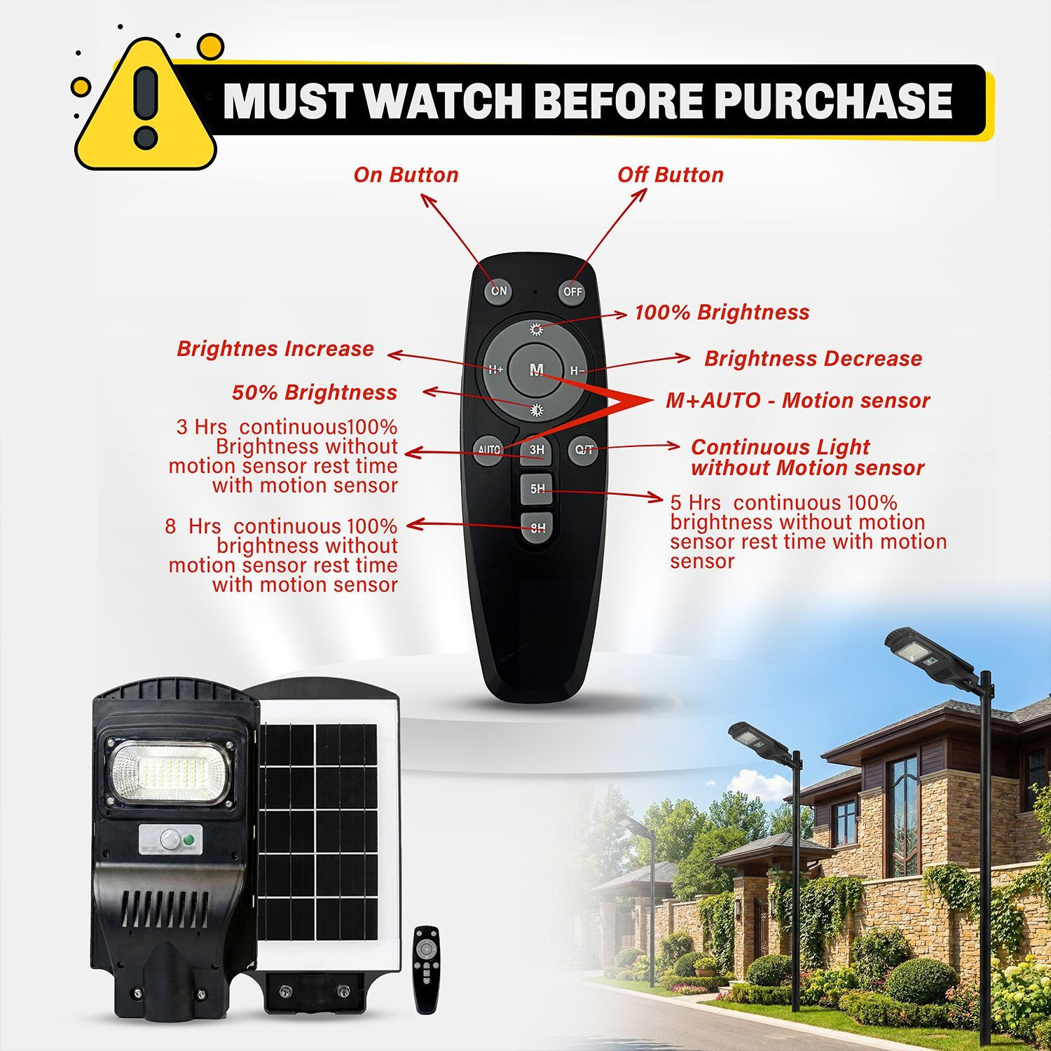 Image of Homehop All in one Solar Street Light Outdoor Waterproof 50W Motion Sensor Wall Lamp 5Ah Solar Light Set