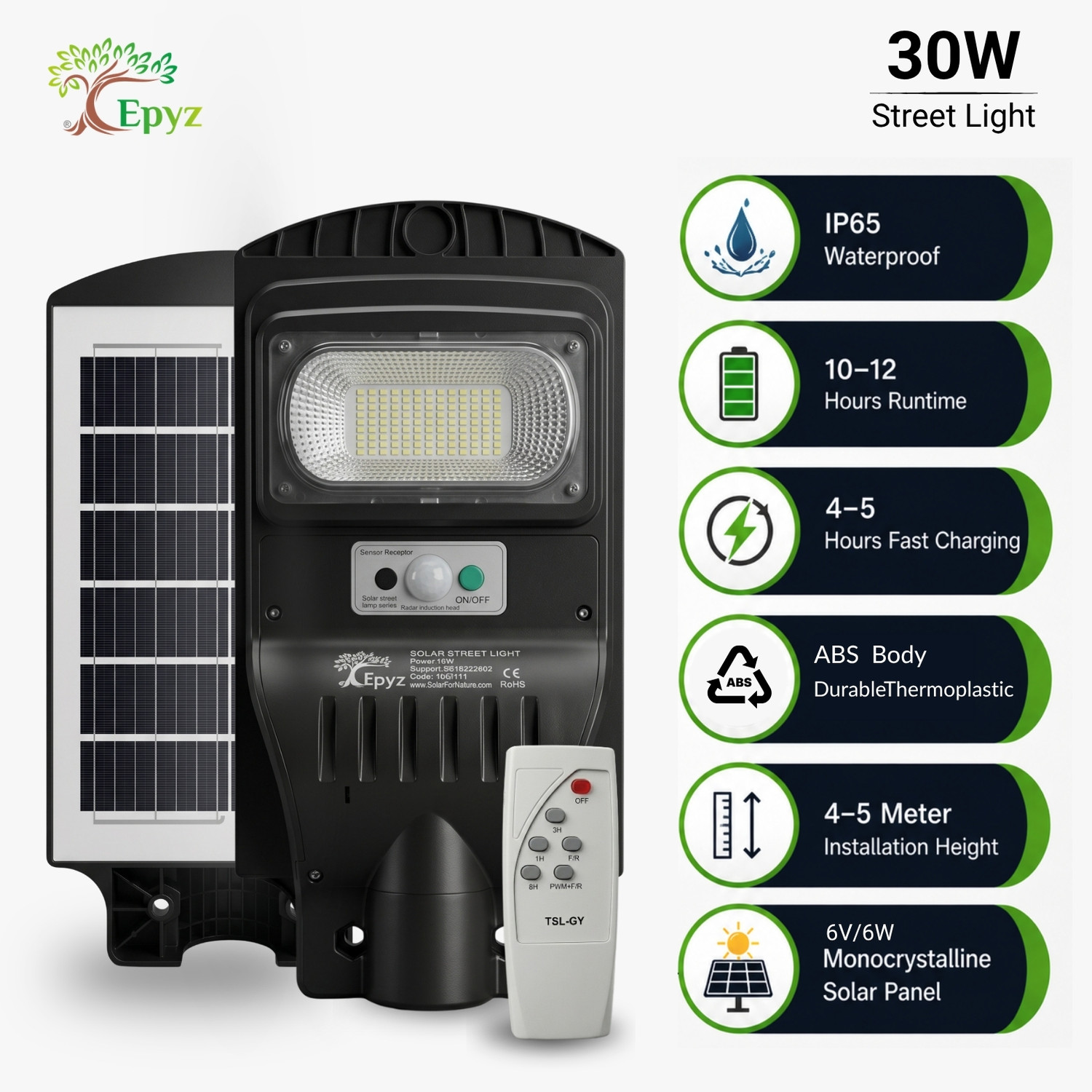 Image of Epyz 30W Solar Street Lights Outdoor Waterproof Motion Sensor Lamp for Home Garden Solar Light Set