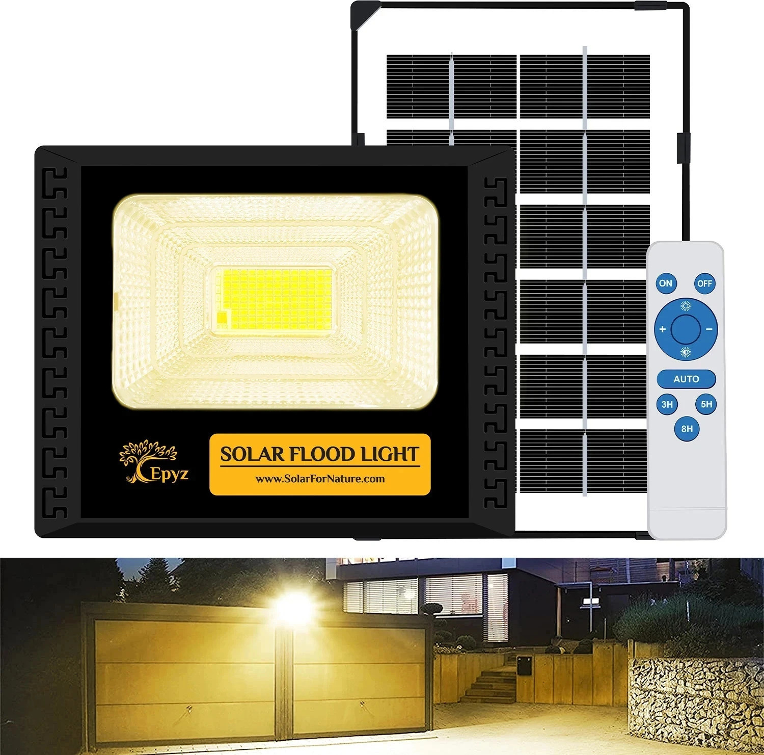 Image of Epyz 30W Solar Flood Light Outdoor Led Waterproof Lamp [ Warm Yellow,114LED ] Solar Light Set (Wall Mounted Pack of 1)