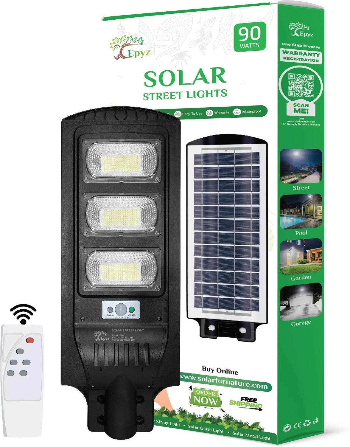 Image of Epyz 90W Solar Street Lights Outdoor Waterproof Motion Sensor Lamp for Home Garden Solar Light Set