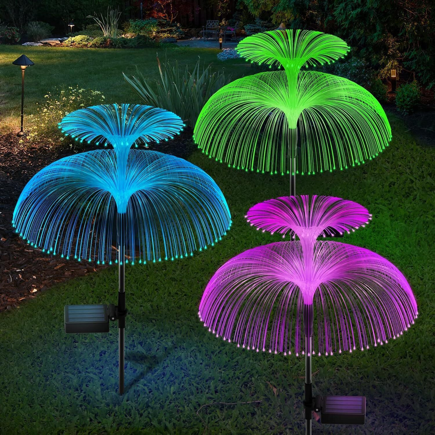 Image of GIGAWATTS Solar Jellyfish Garden Light 600mAh Battery Fibre Optic Fountain LED BIS Solar Light Set