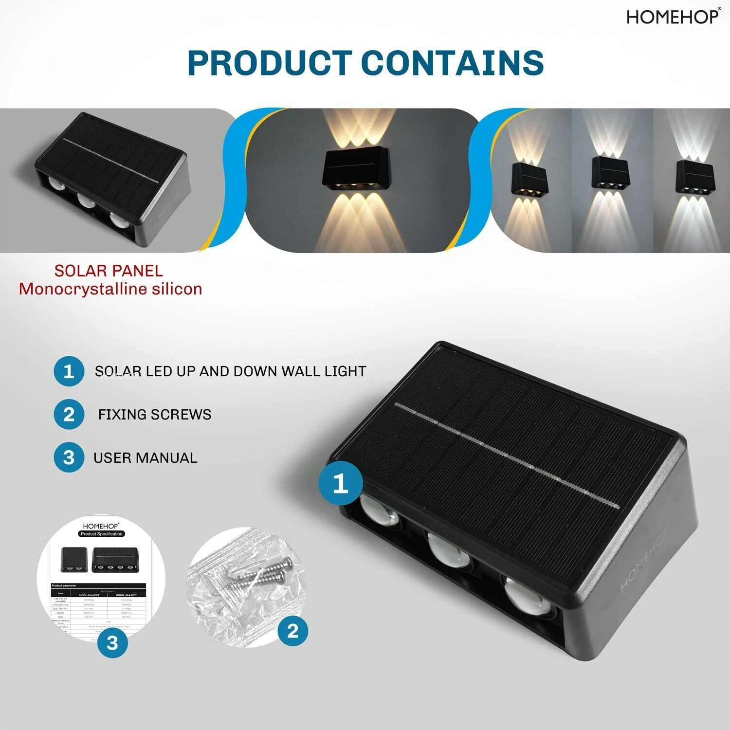 Image of Homehop Solar LED Wall Light Waterproof Outdoor Lamp for Home Garden Pathway Decoration Solar Light Set