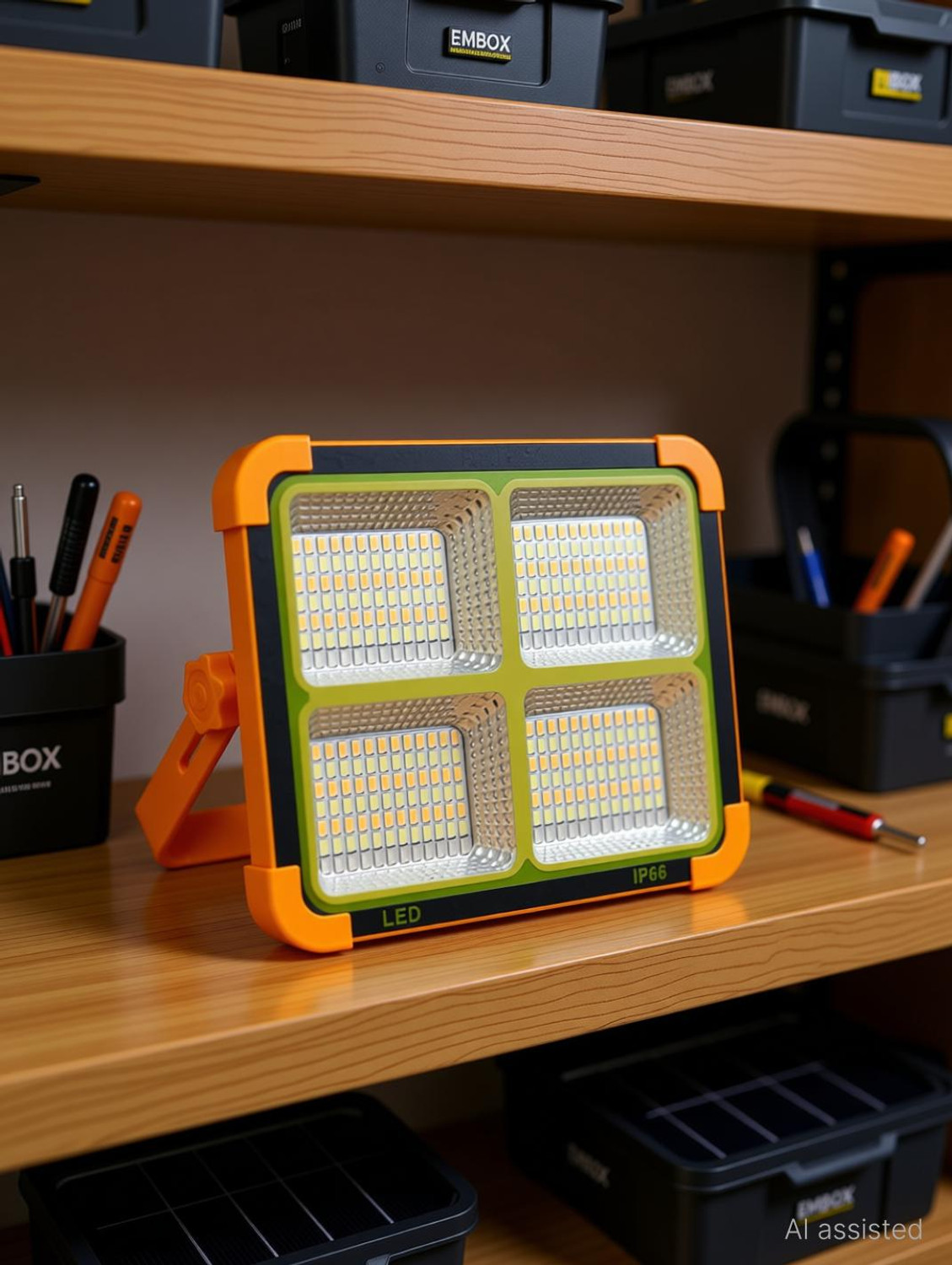 Image of EMBox 100W Solar LED Flood Light Rechargeable Portable Emergency Lamp Solar Light Set