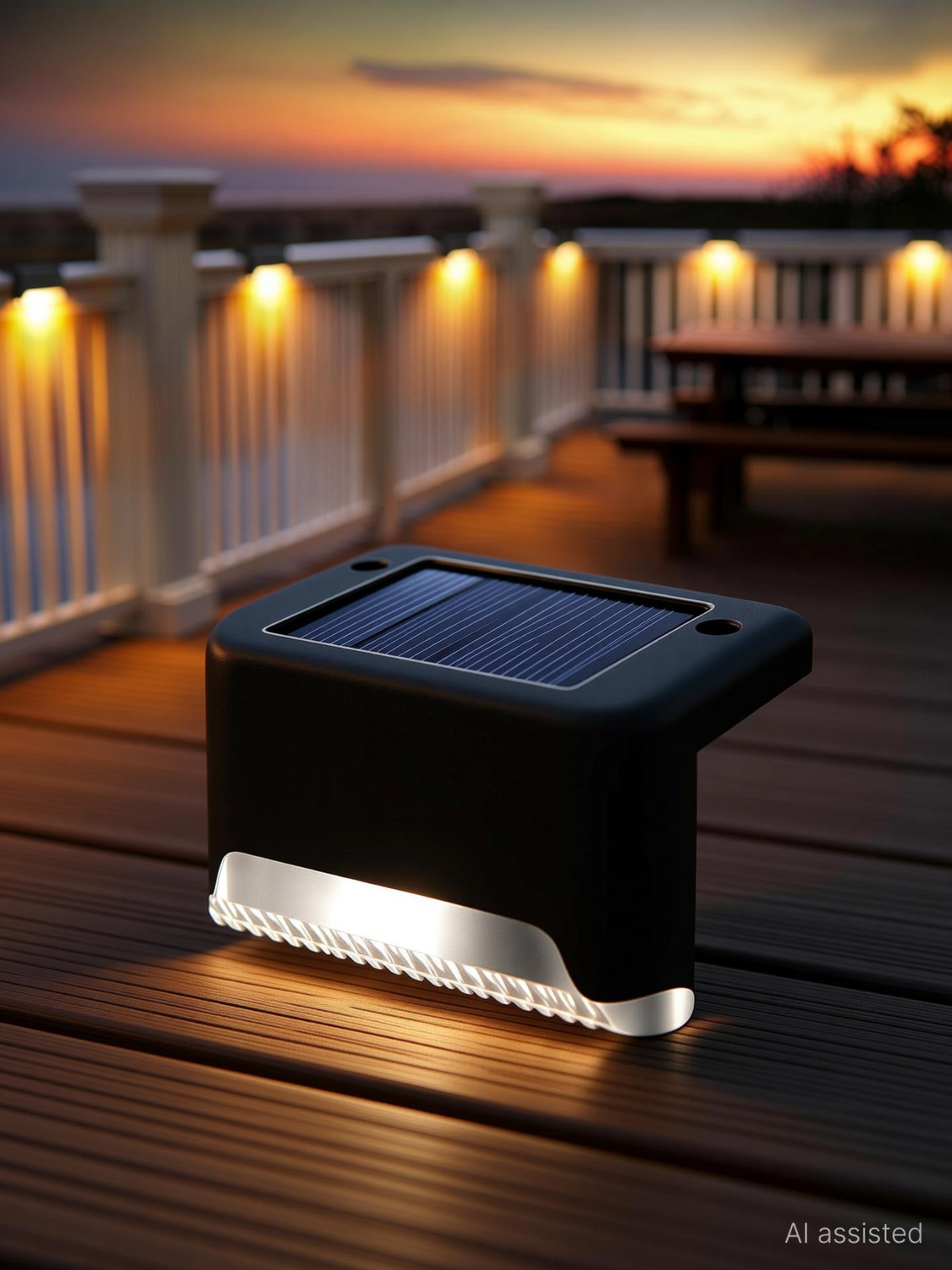 Image of TRINETRAHUB Solar Fence Lights, Waterproof LED Solar Power Outdoor Light for Deck Stair Solar Light Set