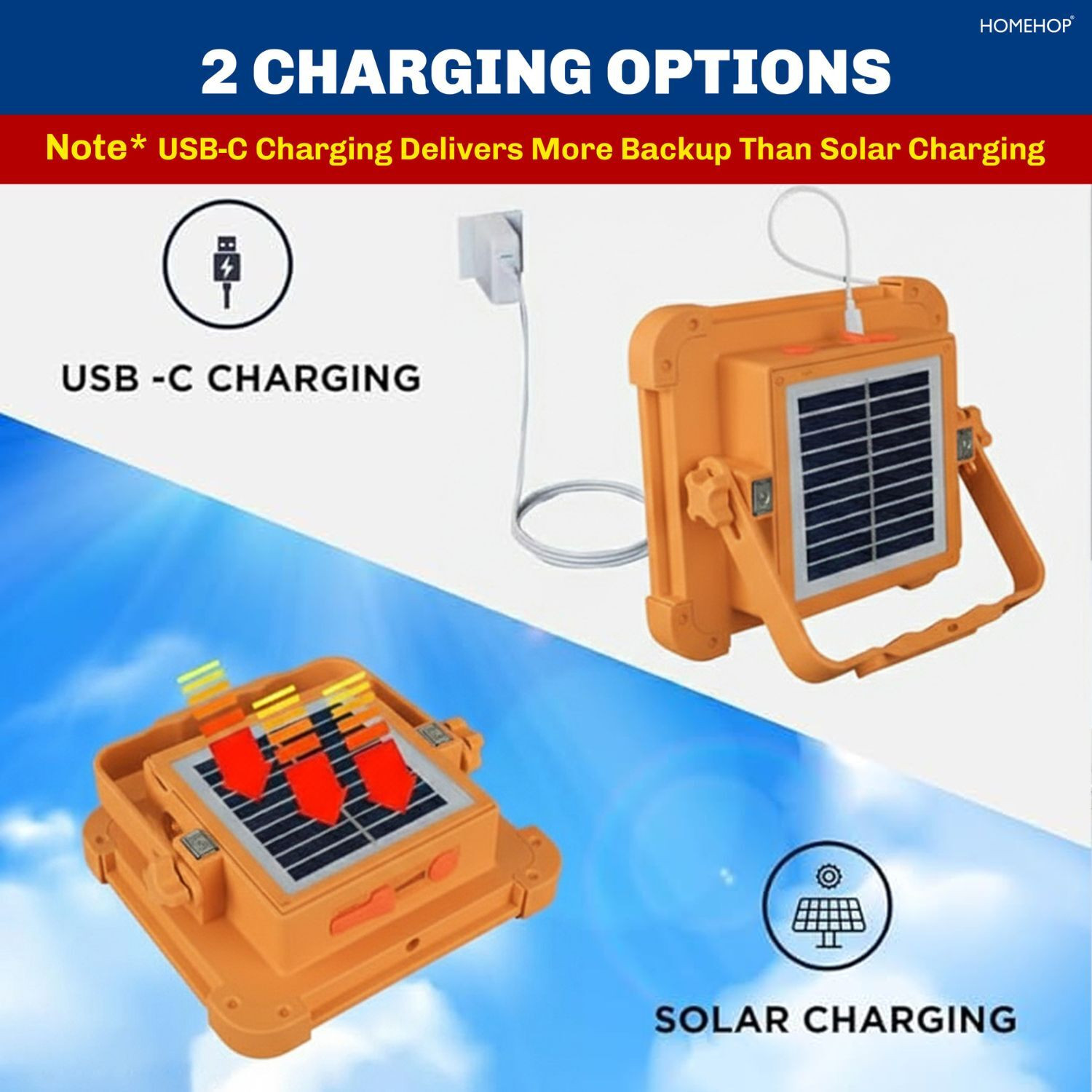 Image of Homehop Solar Emergency Portable Flood Lamp for Home, Garden, Camping and Indoor Use 12 hrs Flood Lamp Emergency Light