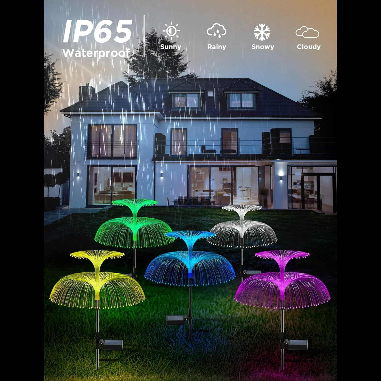 Image of GIGAWATTS Solar Jellyfish Garden Light 600mAh Battery Fibre Optic Fountain LED BIS Solar Light Set
