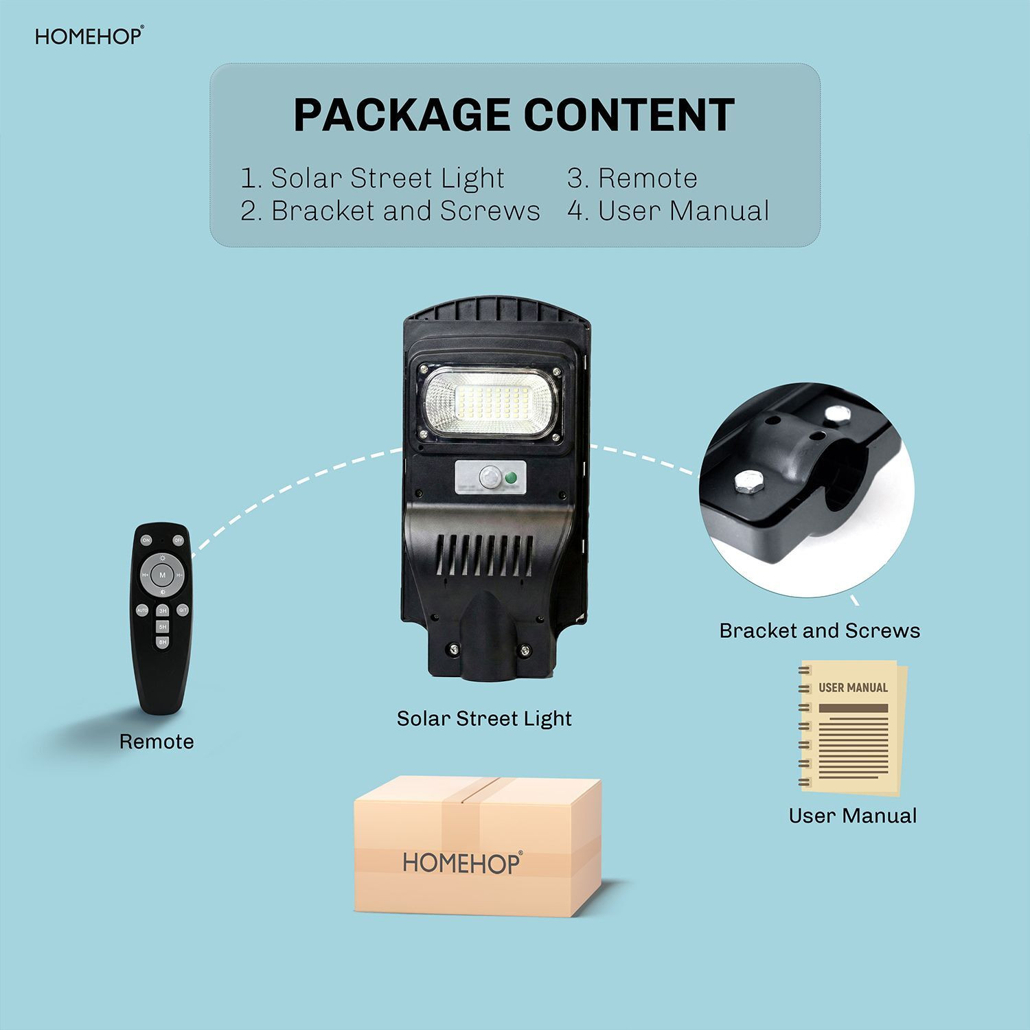 Image of Homehop All in one Solar Street Light Outdoor Waterproof 50W Motion Sensor Wall Lamp 5Ah Solar Light Set