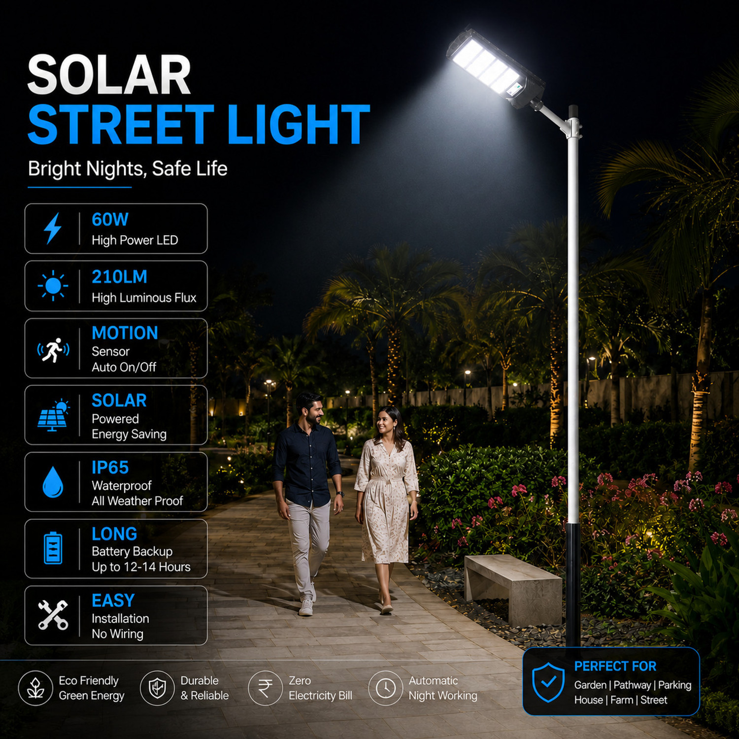 Image of SHOPOGENIX Smart Solar LED Street Light for Outdoor Wall & Pole Installation Solar Light Set