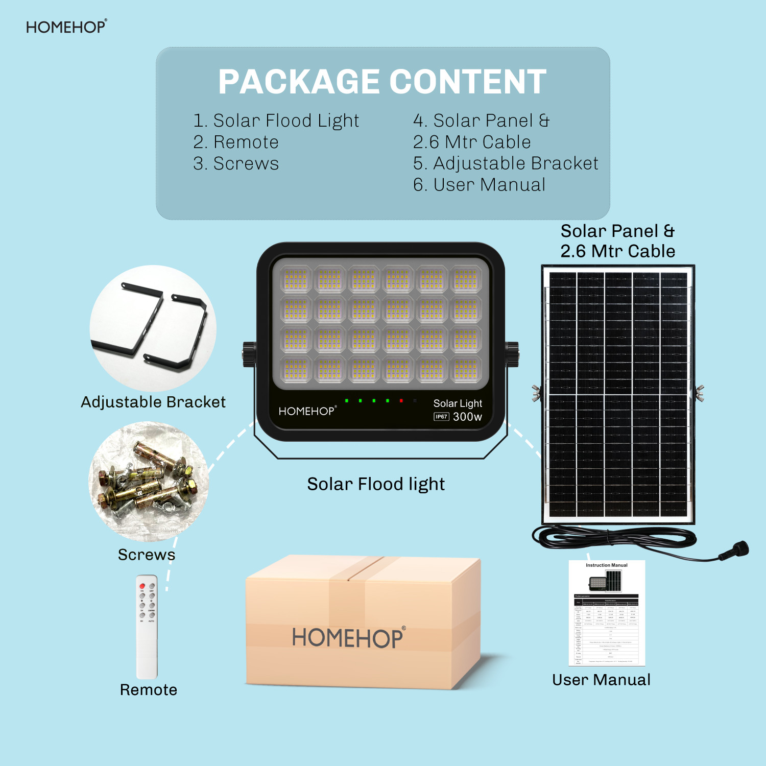 Image of Homehop Solar Flood Light Outdoor Waterproof Automatic Focus Lamp For Home 3 Colour Solar Light Set