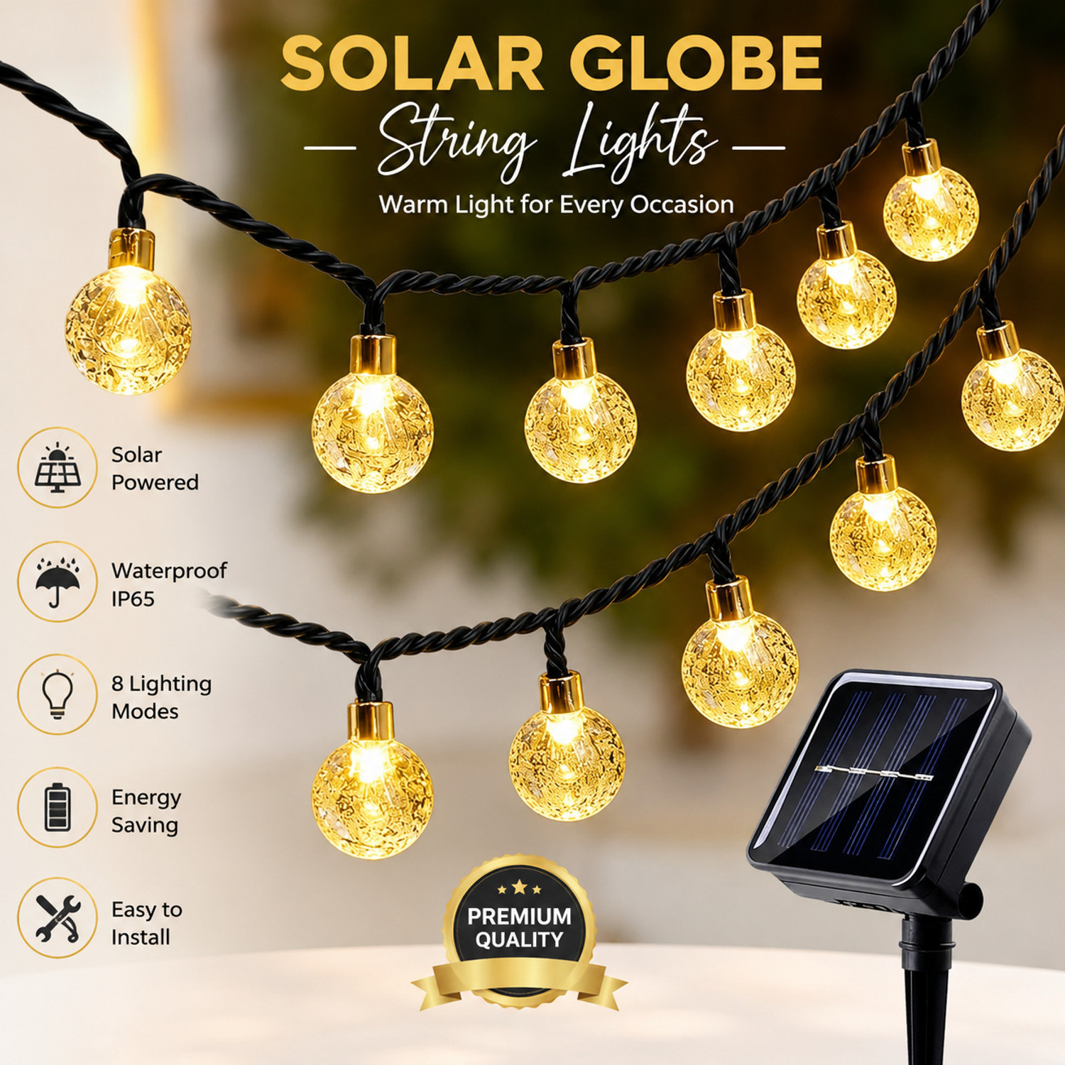 Image of Lesige Solar String Lights Outdoor Waterproof IP65 9.3 Feet Patio Lights with 20 LED Solar Light Set