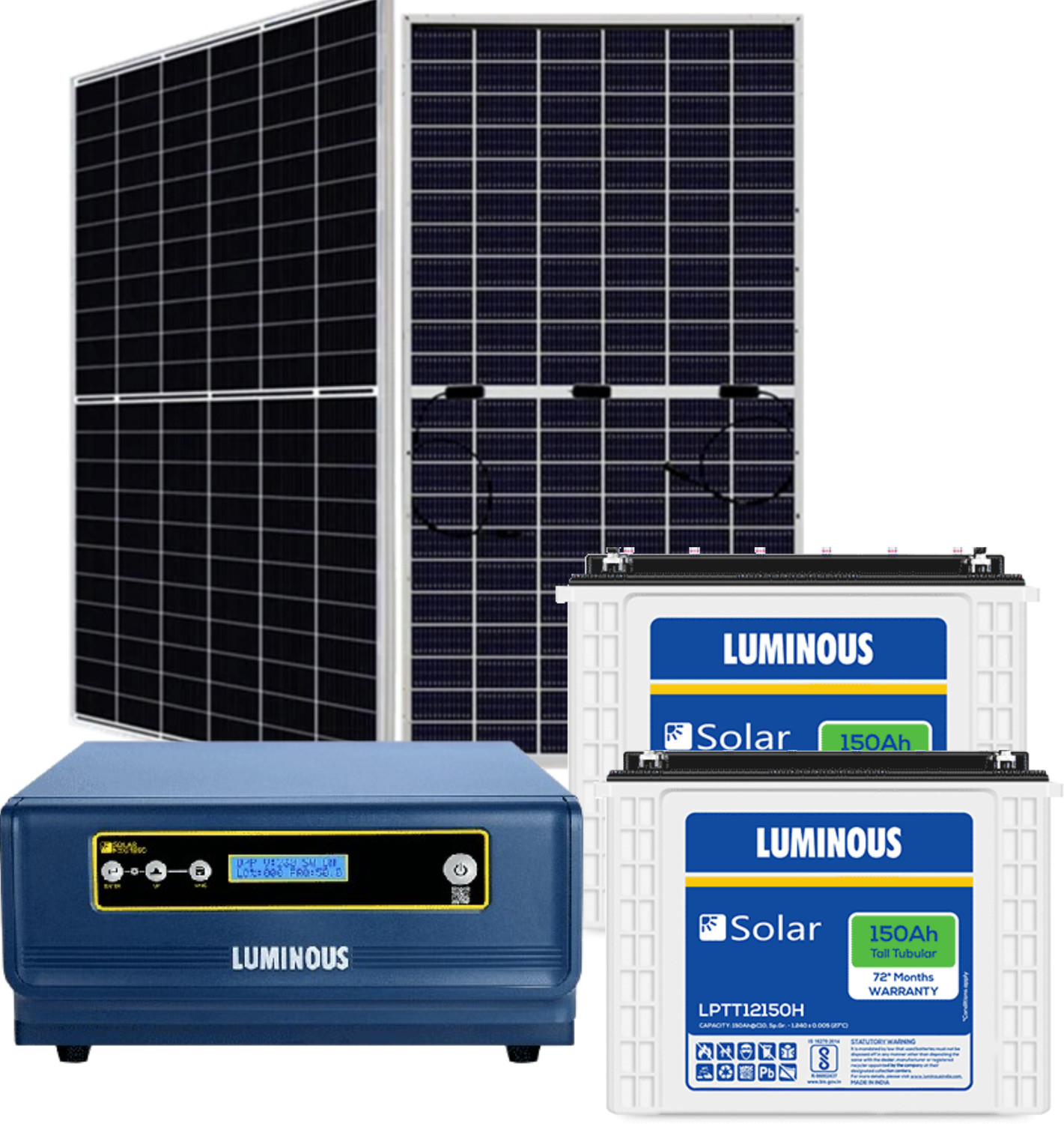 Image of LUMINOUS LPTT12150H Battery 150ah 2Pcs 72 Months & NXG 1850 Inverter 1pcs & 590w Topcon Solar Panel